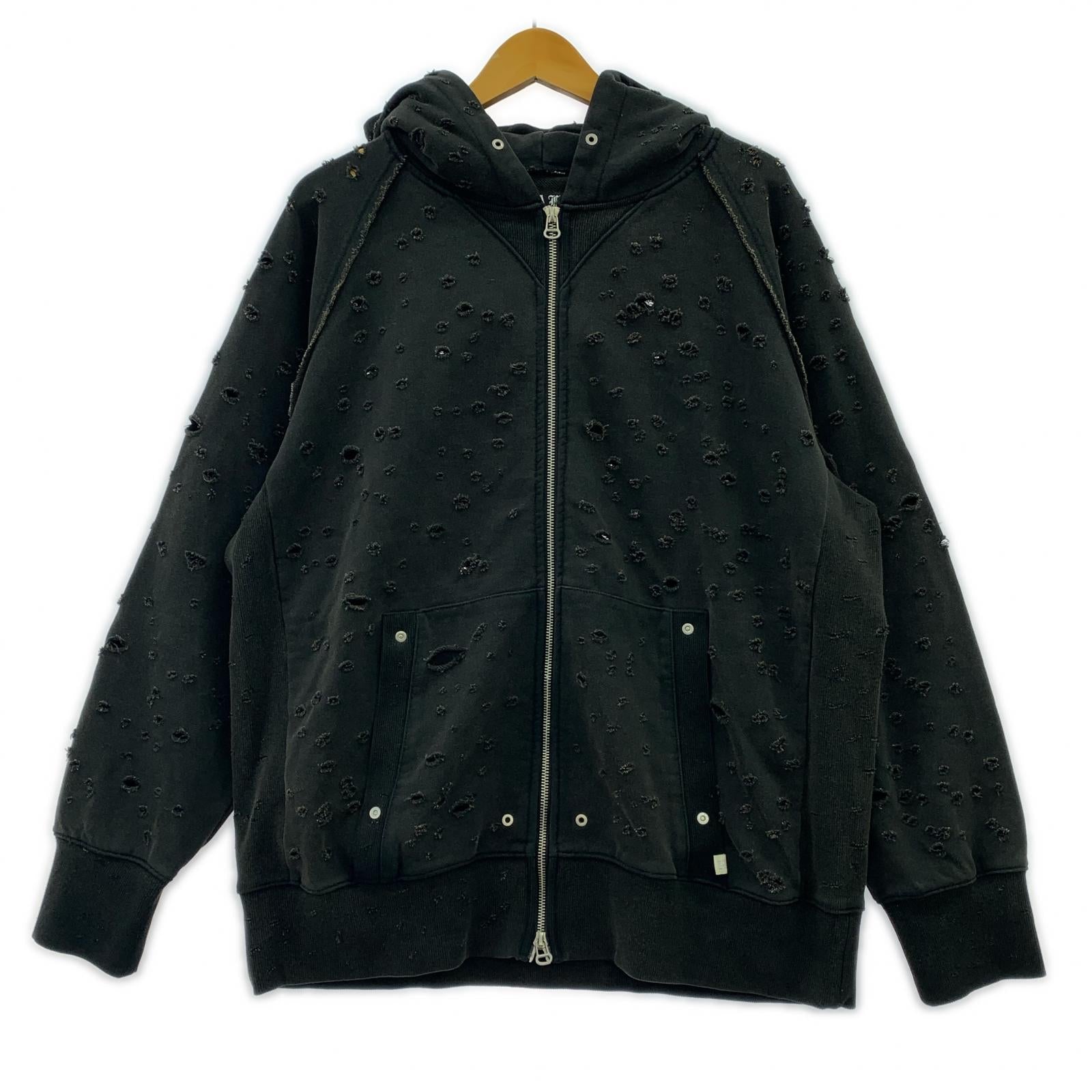 パーカー FAF 25SS Dameged Zip up Hoodie 黒 (XL) ブラック