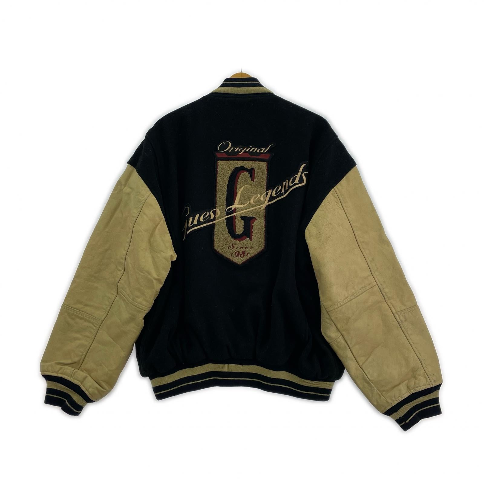 ブルゾン old VARSITY アームレザー 刺繍 スタジャン S 黒 ベージュ S ブラック