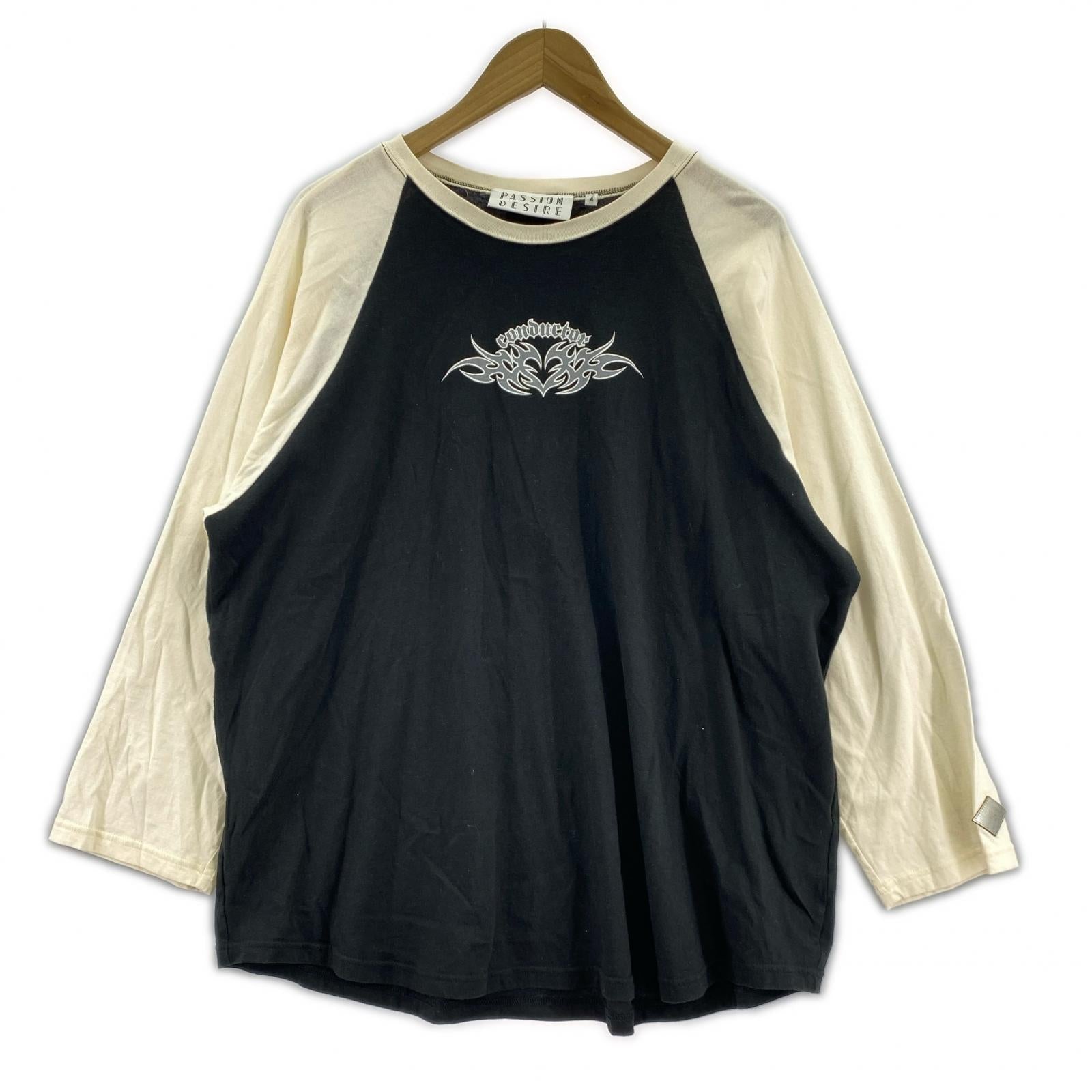 長袖Tシャツ el conductorH トライバルプリント ラグランTee 4 ブラック×アイボリー 4