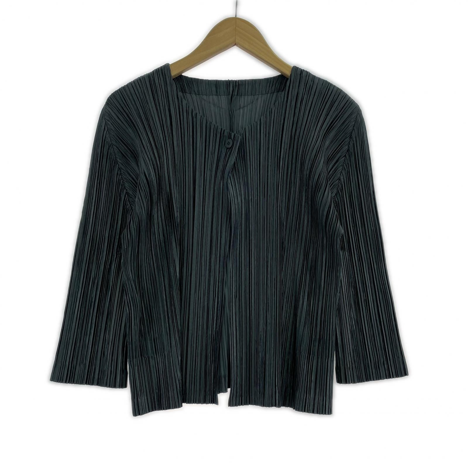 長袖Tシャツ PLEATS PLEASE プリーツカーディガン PP41-J0187 緑 (3) 3 グリーン