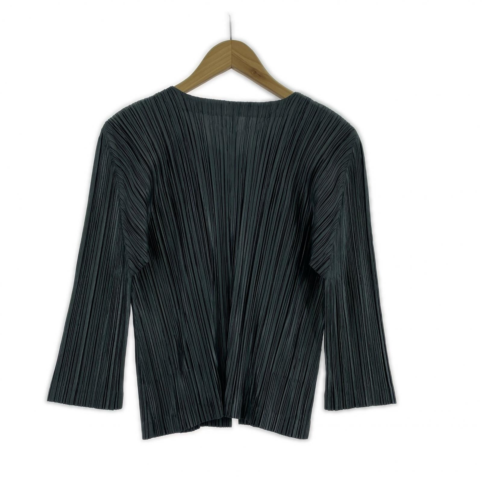長袖Tシャツ PLEATS PLEASE プリーツカーディガン PP41-J0187 緑 (3) 3 グリーン