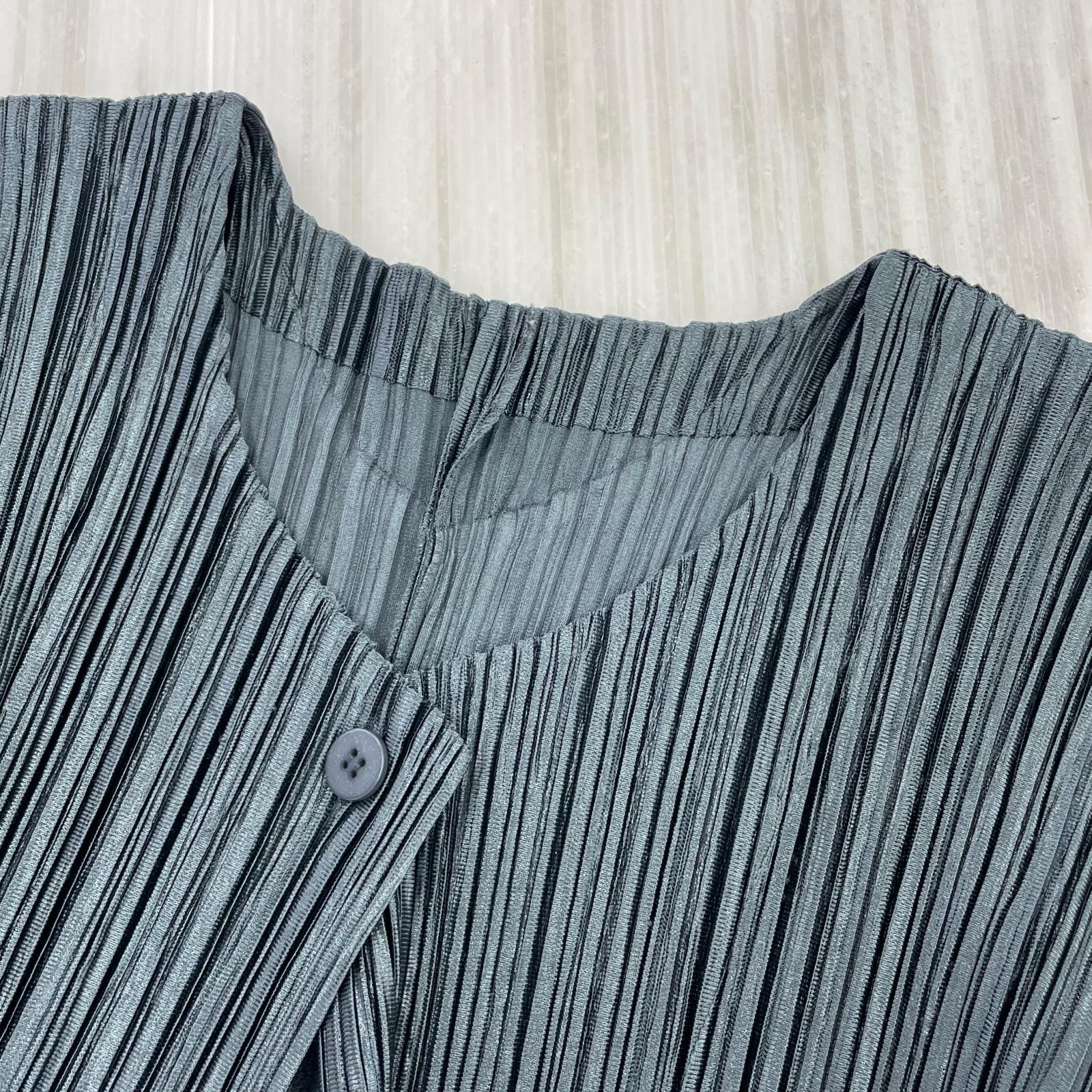 長袖Tシャツ PLEATS PLEASE プリーツカーディガン PP41-J0187 緑 (3) 3 グリーン