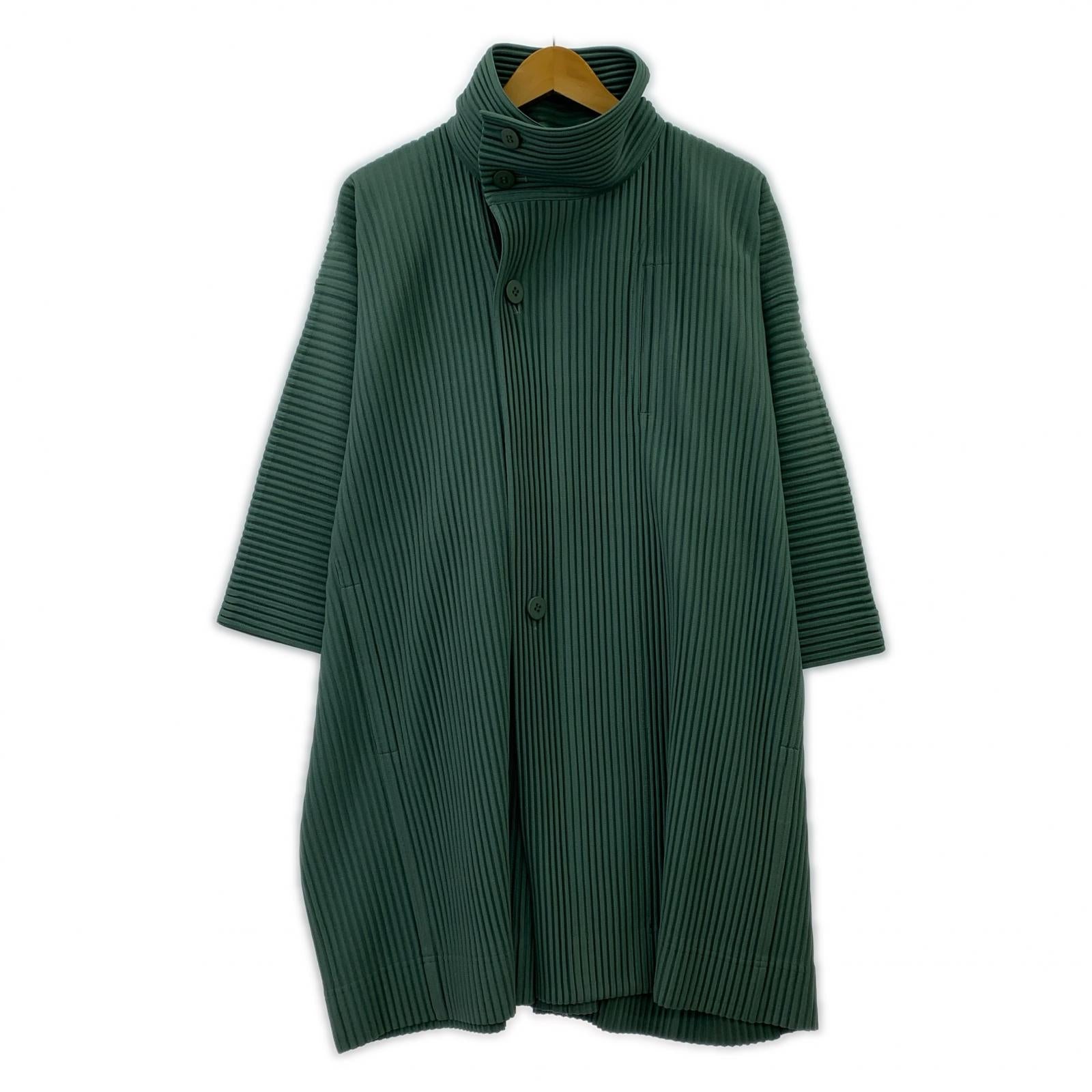 ジャケット ISSEY MIYAKE HOMME PLISSE 18AW スタンドカラー イカデザイン プリーツコート 1 グリーン