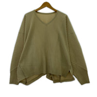 長袖Tシャツ ISSEY MIYAKE HOMME PLISSE 19AW ドルマンスリーブ Vネックプリーツカットソー 2 ベージュ