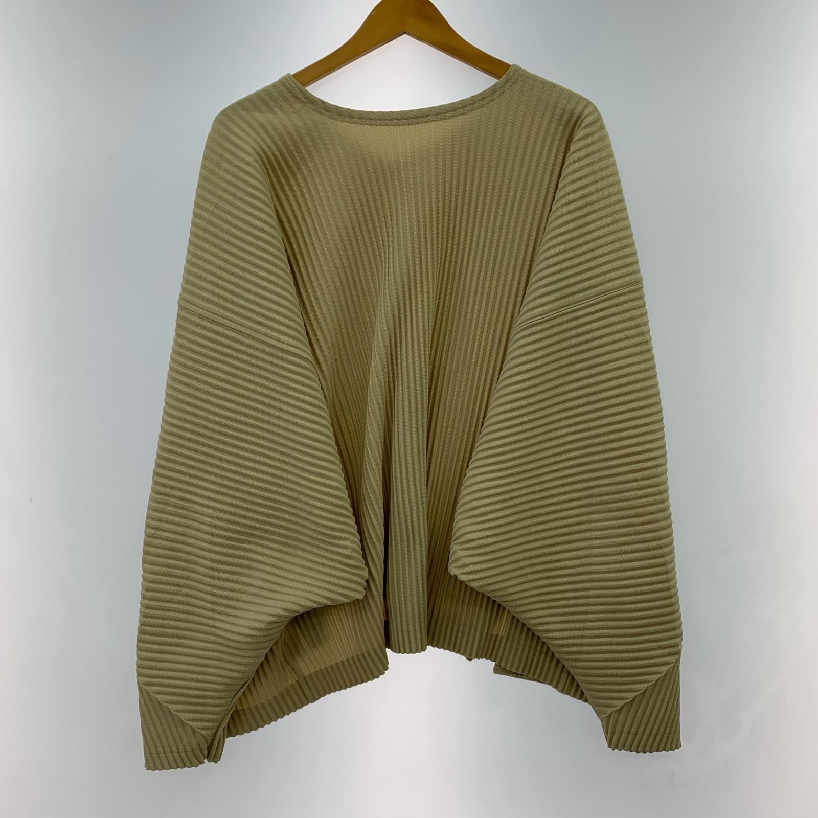 長袖Tシャツ ISSEY MIYAKE HOMME PLISSE 19AW ドルマンスリーブ Vネックプリーツカットソー 2 ベージュ