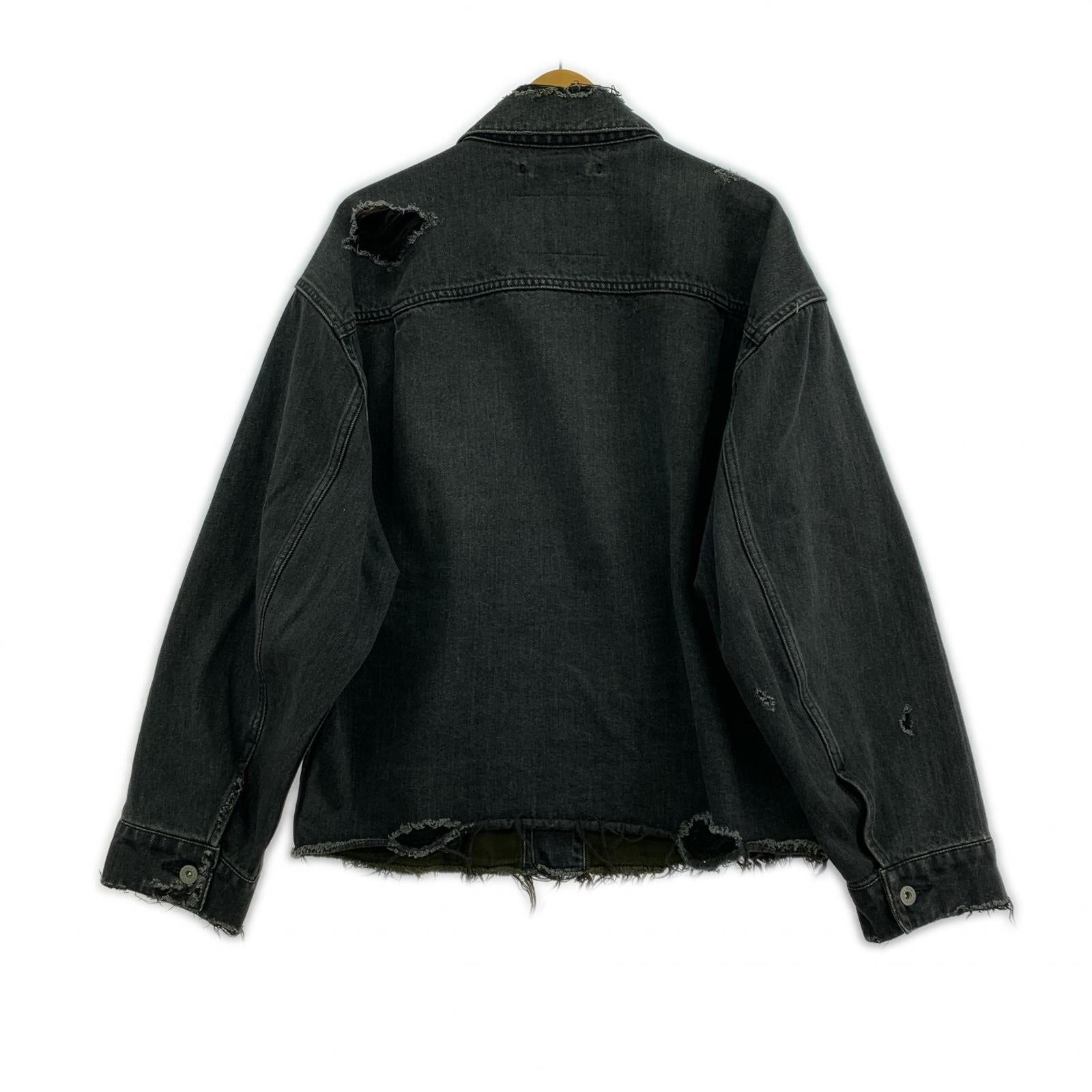 ジャケット 21SS Damaged Silk Denim Jacket (S) S ブラック