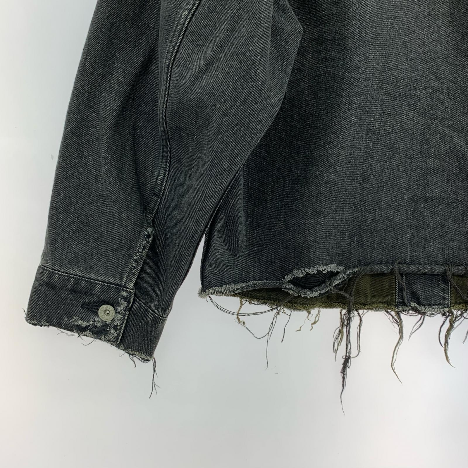 ジャケット 21SS Damaged Silk Denim Jacket (S) S ブラック