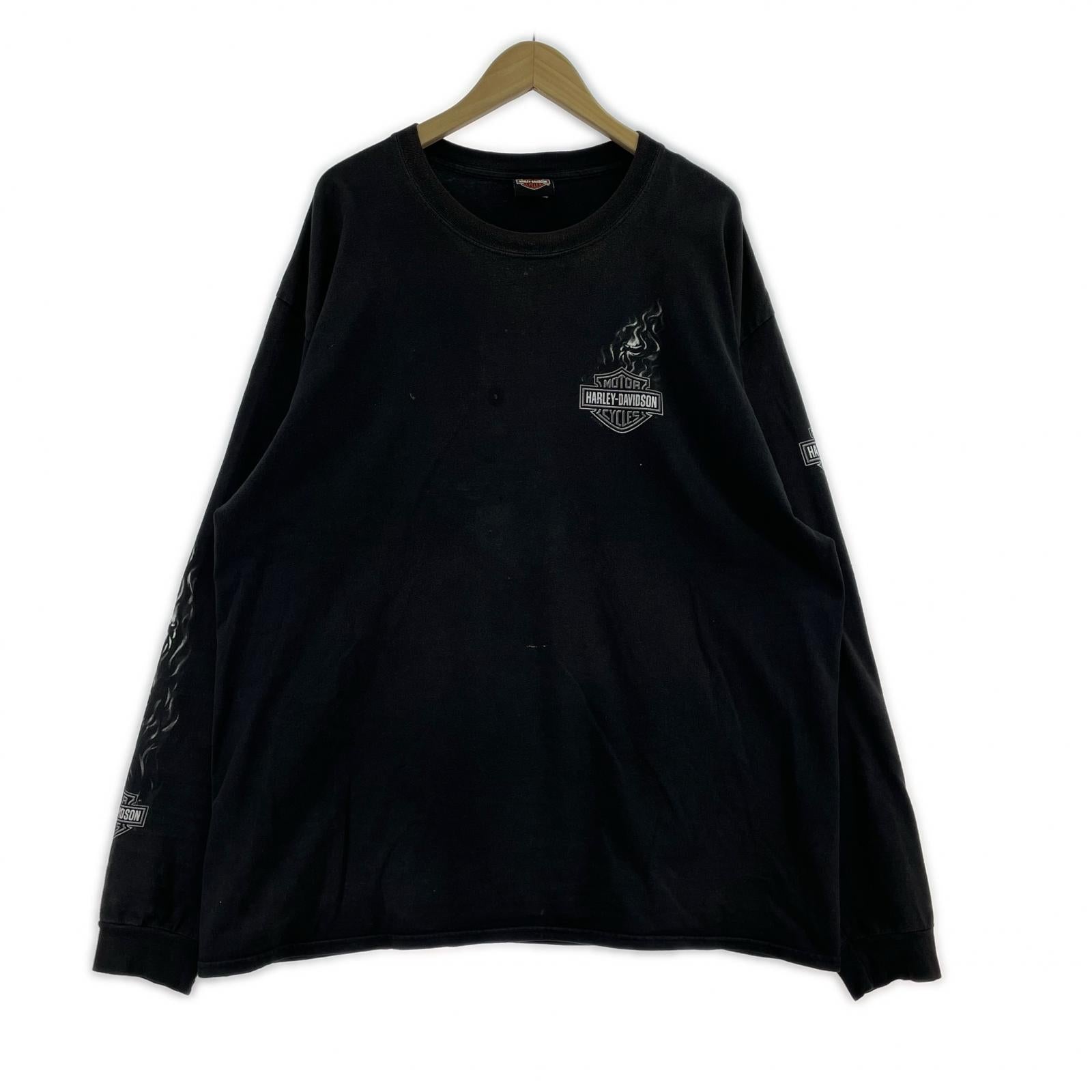 長袖Tシャツ 袖プリント ファイアパターン ブラック