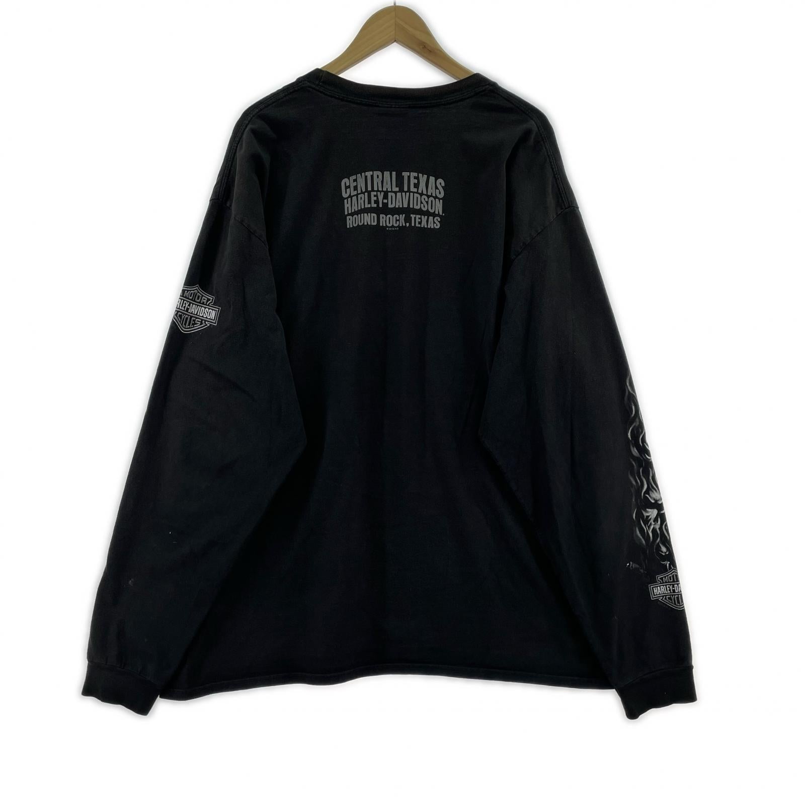 長袖Tシャツ 袖プリント ファイアパターン ブラック