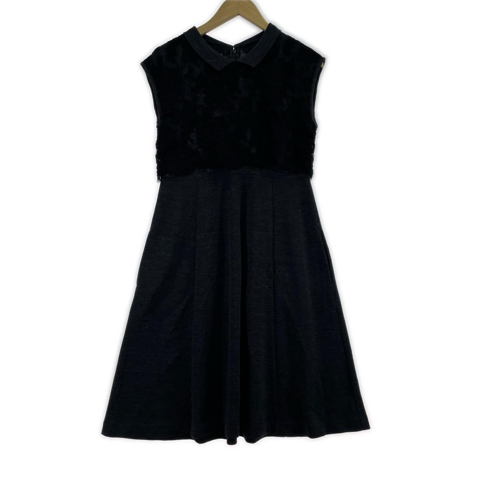 ワンピース 柄デザイン 襟付 GRY 38 ブラック