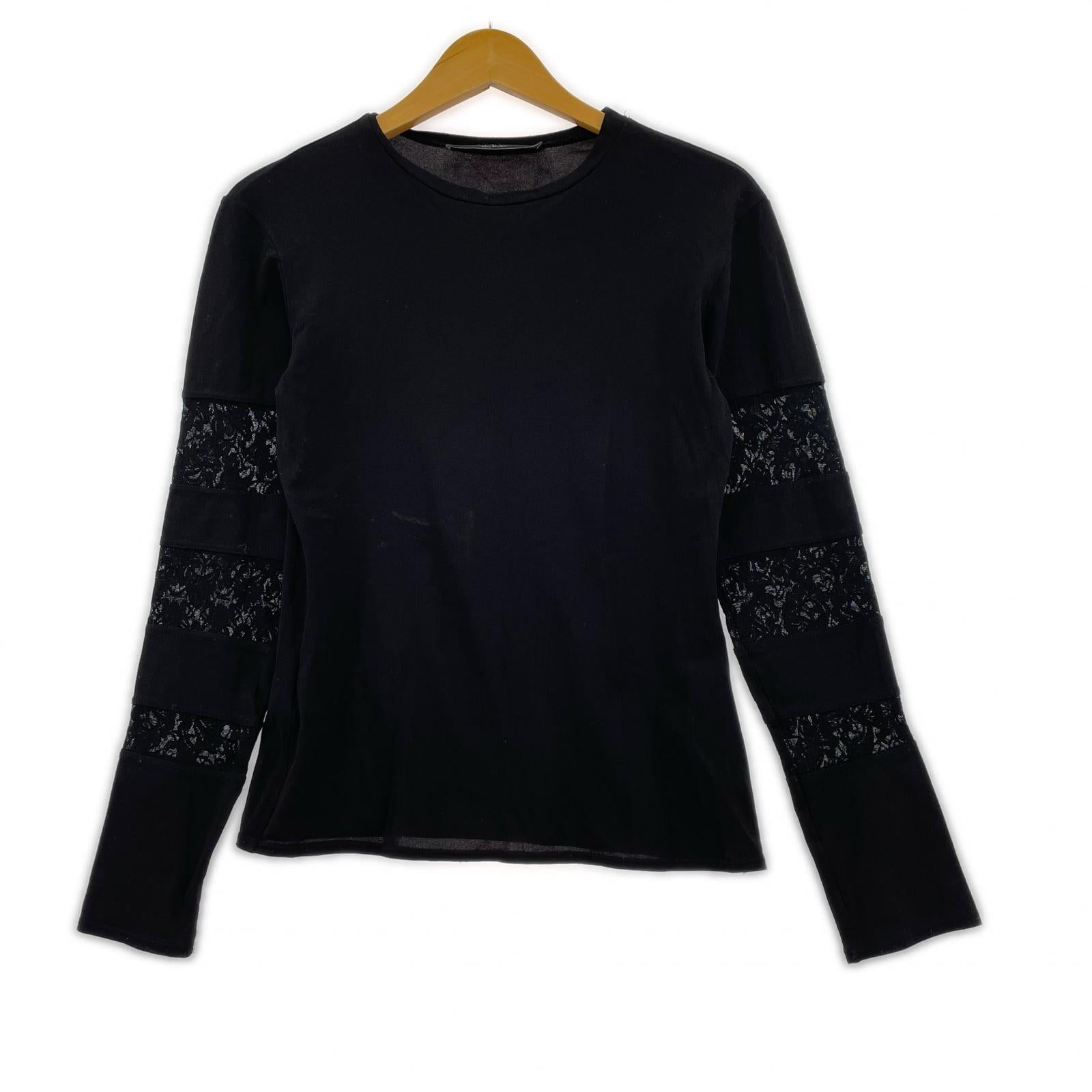 長袖Tシャツ レーススリーブ カットソー S ブラック