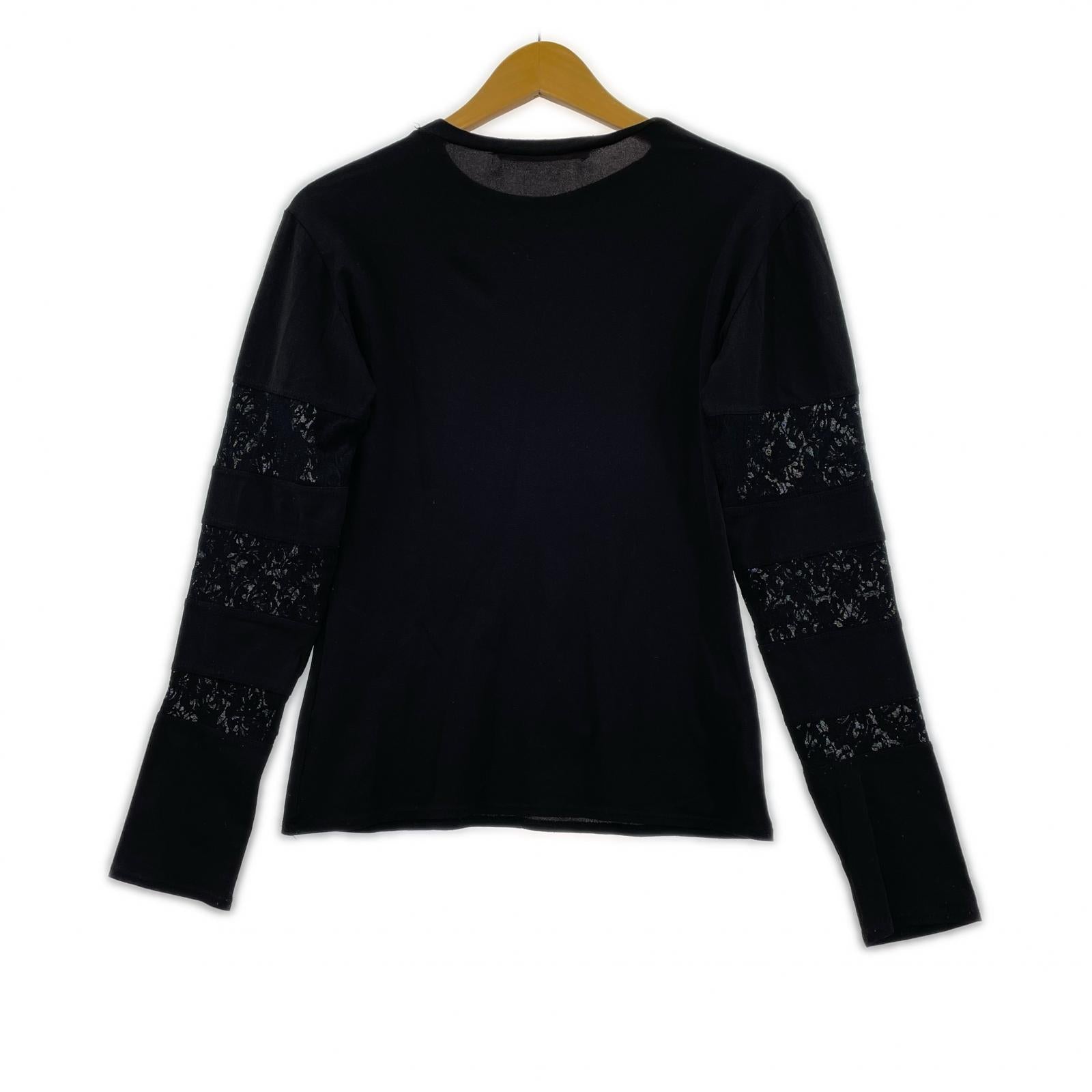 長袖Tシャツ レーススリーブ カットソー S ブラック