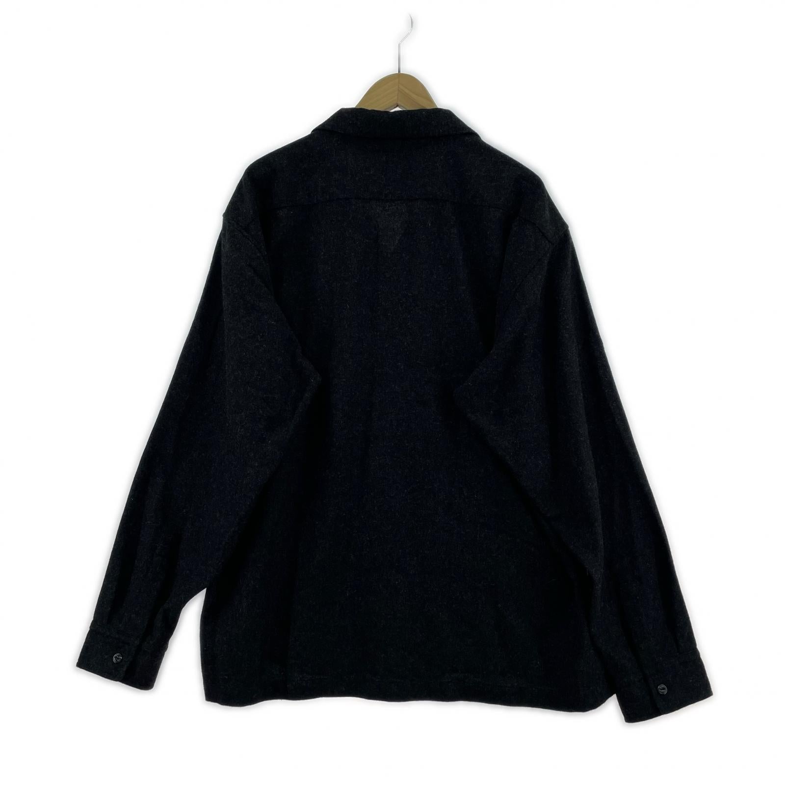 長袖シャツ 開襟ウールシャツ 2XL ブラック