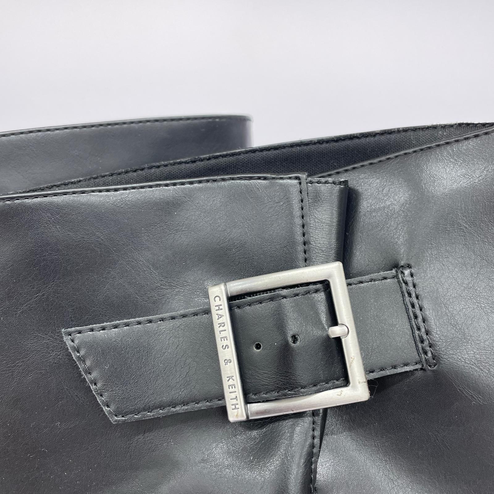 ブーツ フェイクレザー サイドジップ ロングブーツ 黒 24.0cm 38 ブラック
