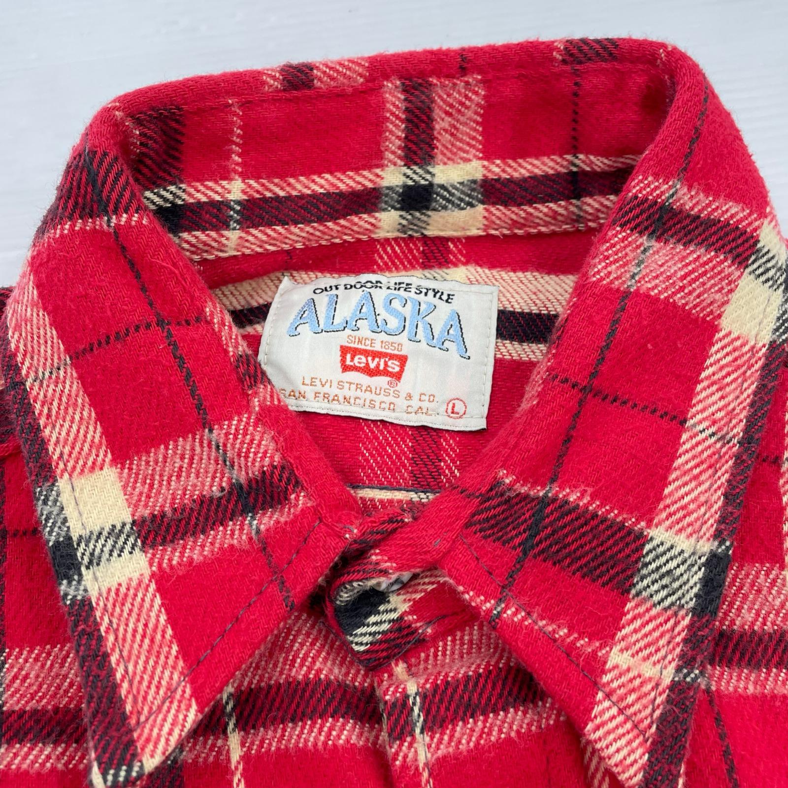 長袖シャツ 90s ALASKA ネルシャツ 米国製 (L) L レッド
