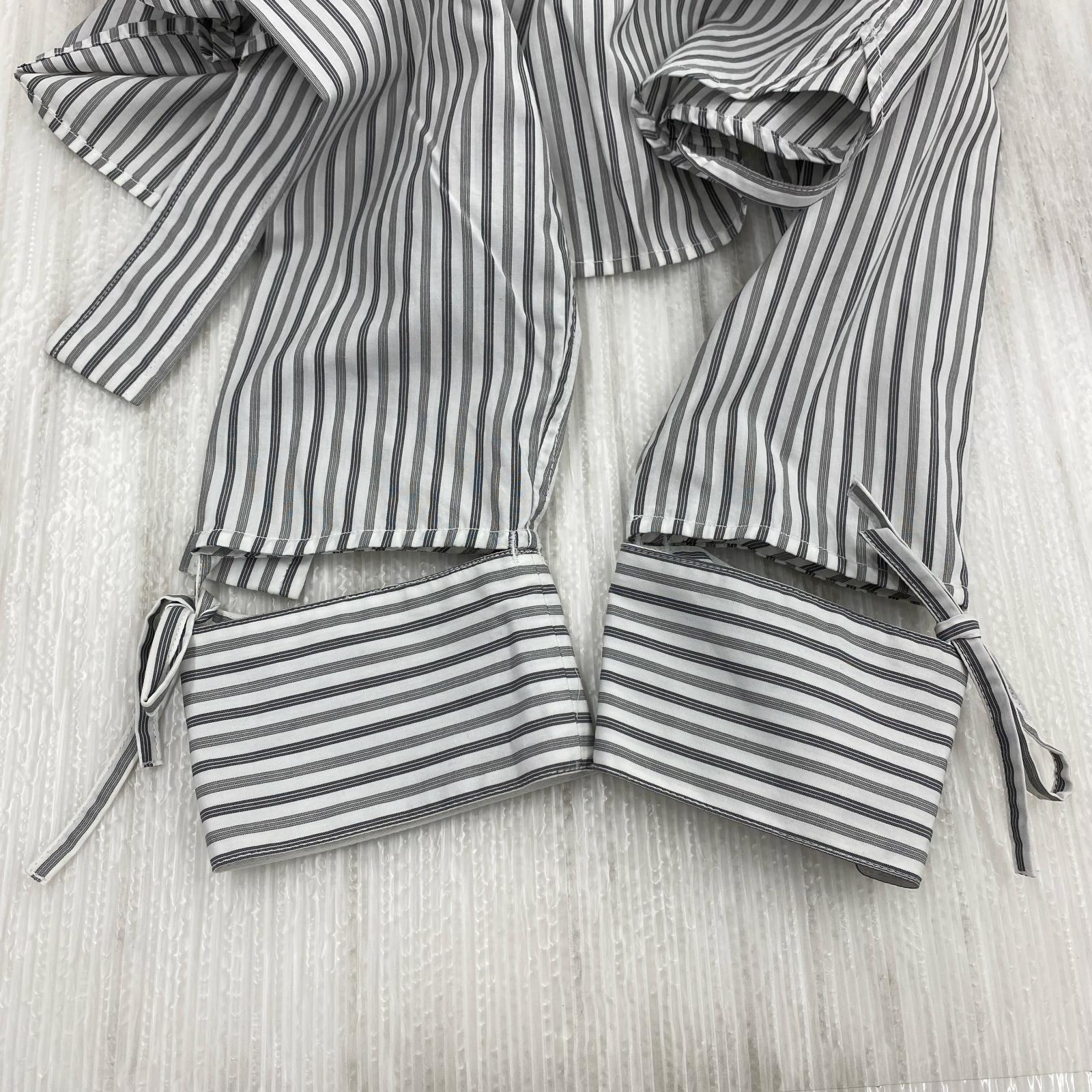 長袖シャツ soduk 24ss 短丈ストライプ カッティングシャツ グレー グレー