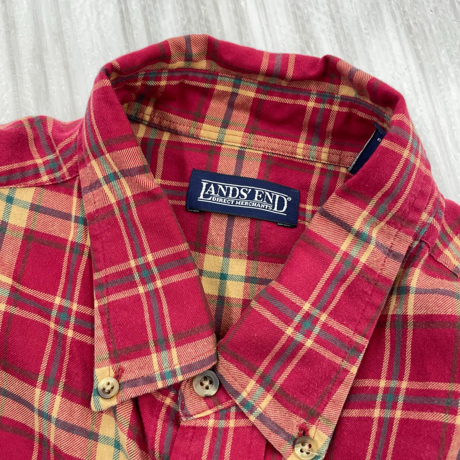 長袖シャツ LANDS'END チェックシャツ レッド L L