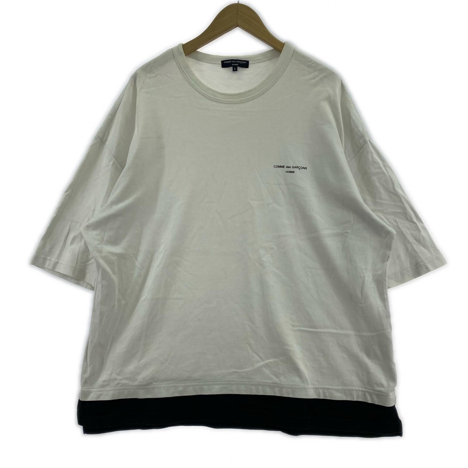 半袖Tシャツ 綿度詰天竺切替Tシャツ L ホワイト