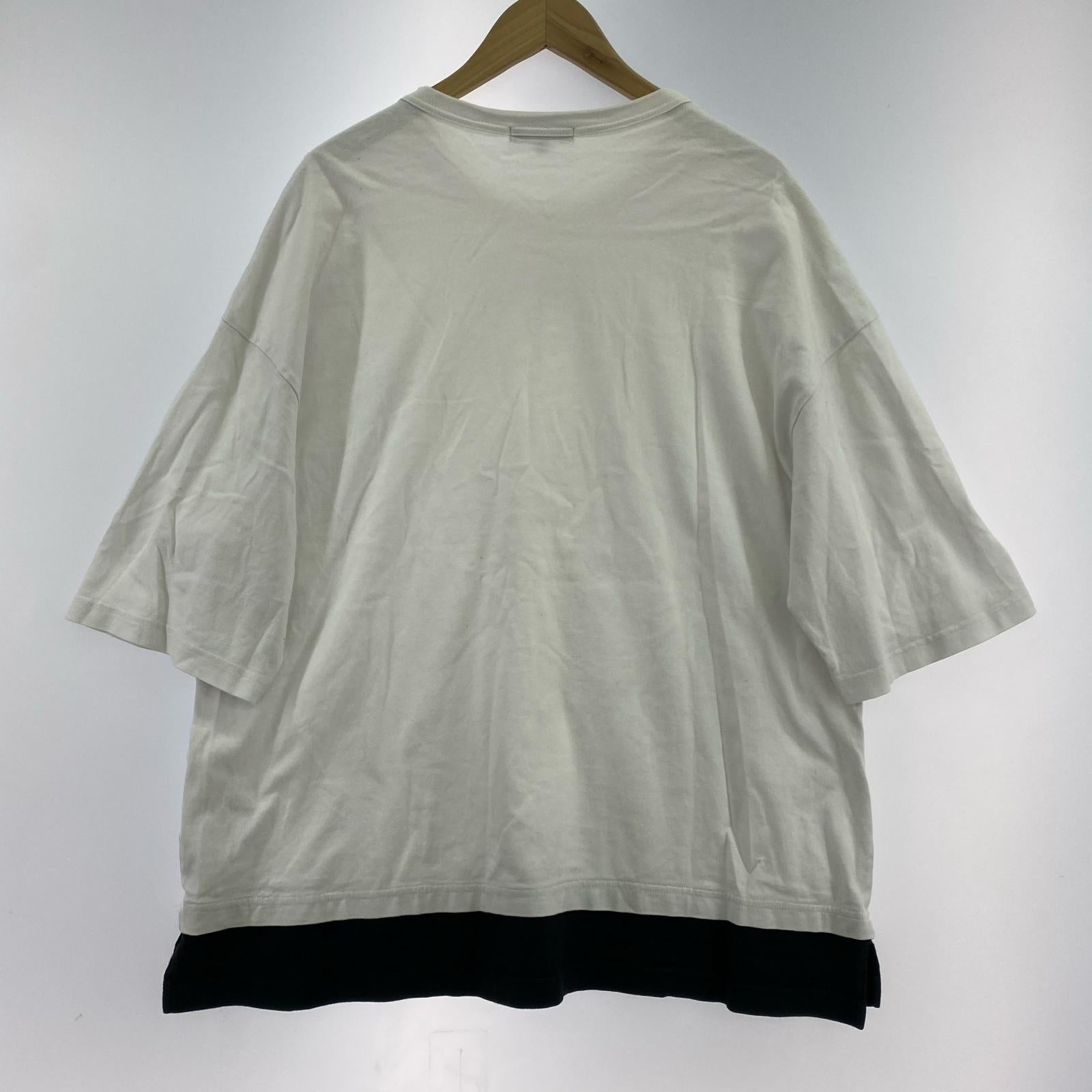 半袖Tシャツ 綿度詰天竺切替Tシャツ L ホワイト
