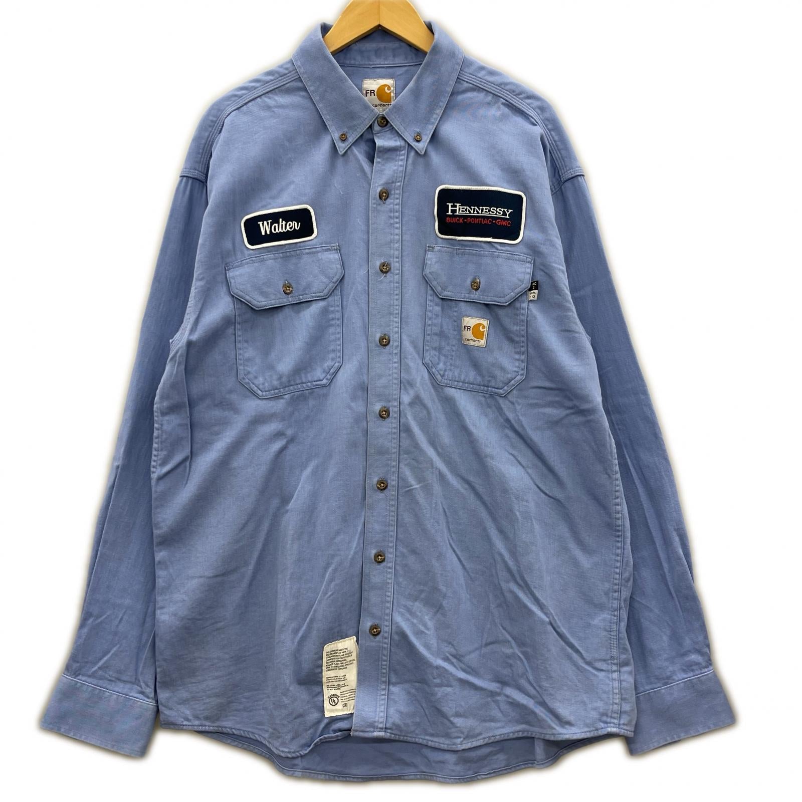 長袖シャツ Carhartt FR ワークシャツ ワッペン 青 (L) L