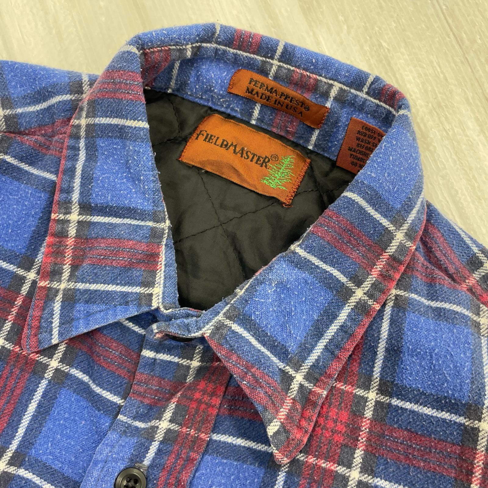 長袖シャツ 90s頃 FIELDMASTER 裏キルティングネルシャツ L ブルー
