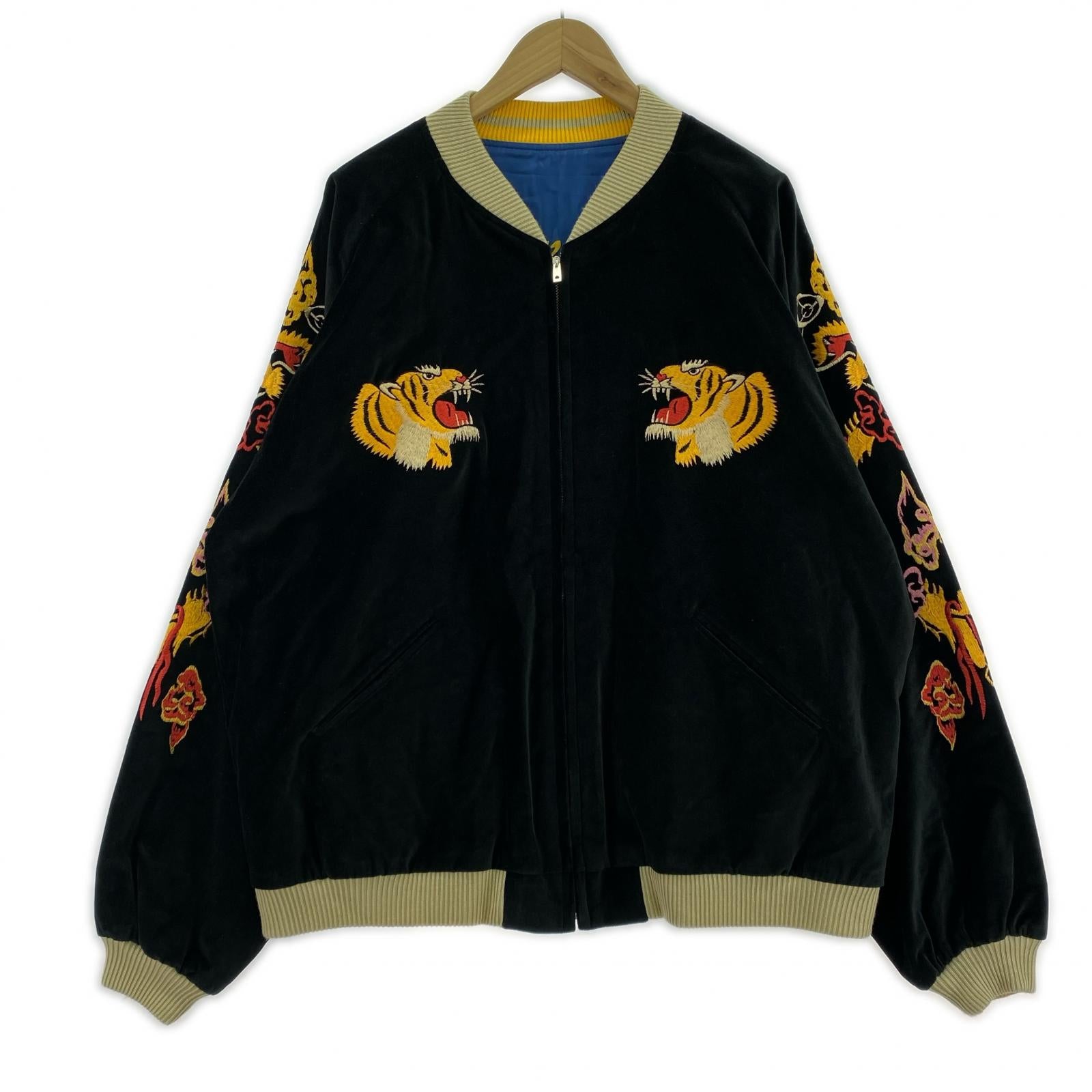 ブルゾン 別珍スカジャン ROARING TIGER×JAPAN MAP-xxxl ブラック