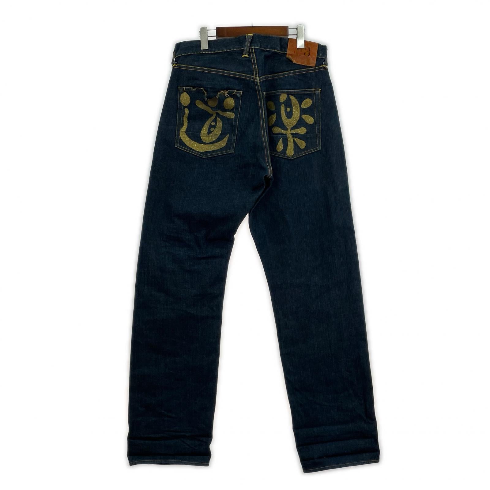 デニムパンツ 道楽 ゴールドペイント W34 34 ネイビー