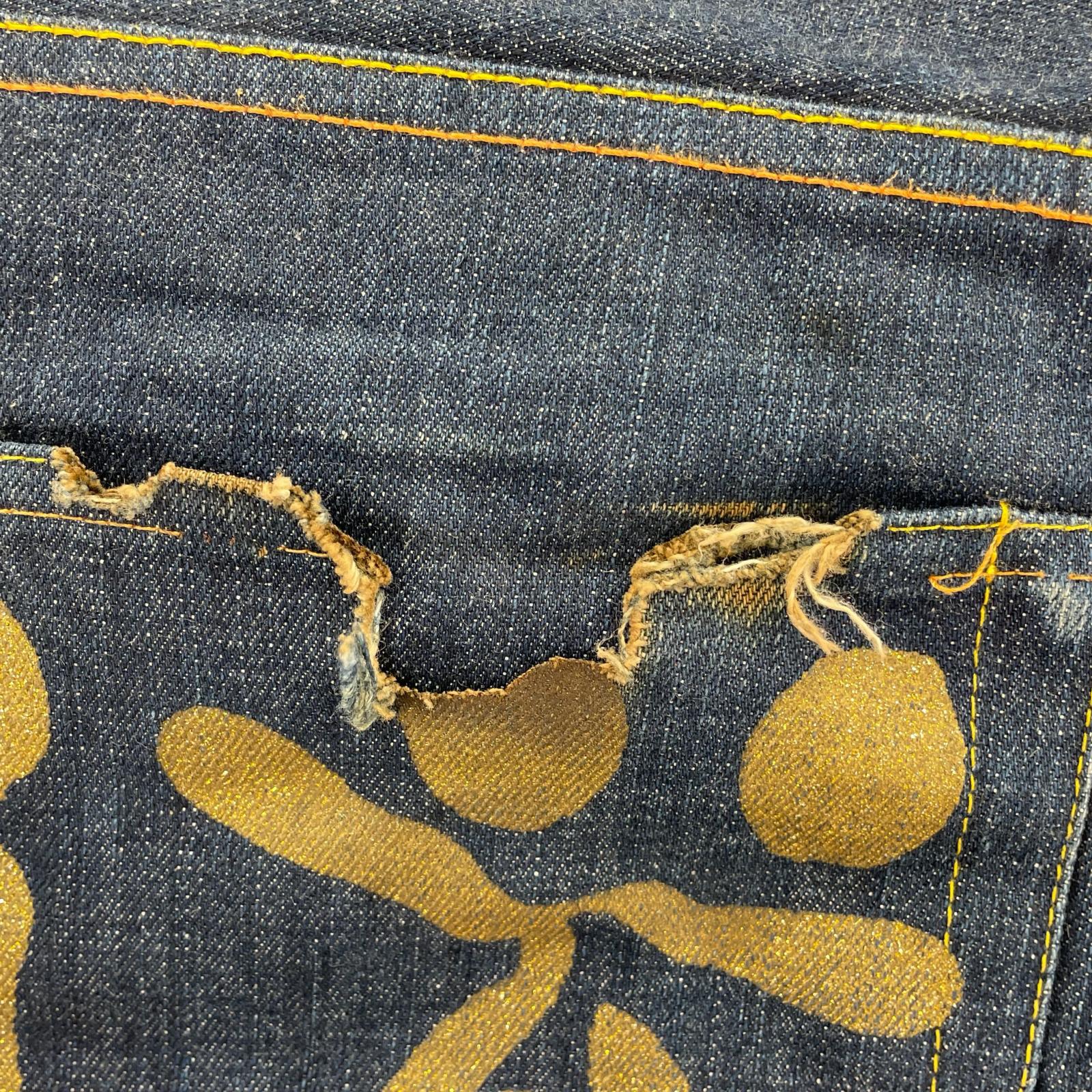 デニムパンツ 道楽 ゴールドペイント W34 34 ネイビー