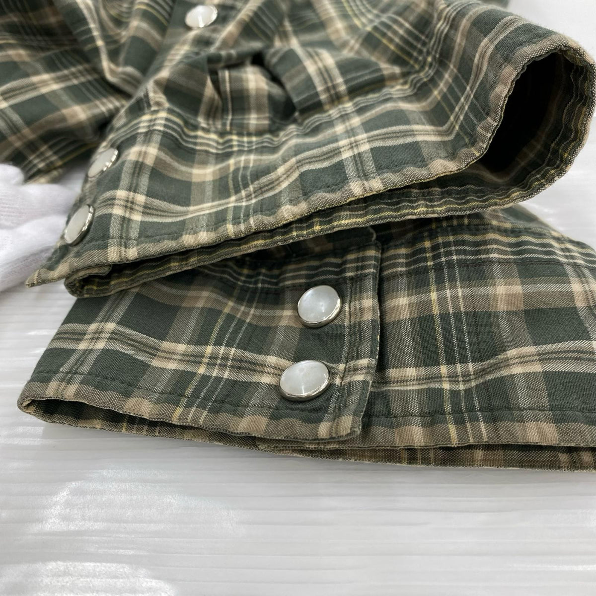 長袖シャツ Carhartt スナップチェックシャツ 緑 (XL) グリーン