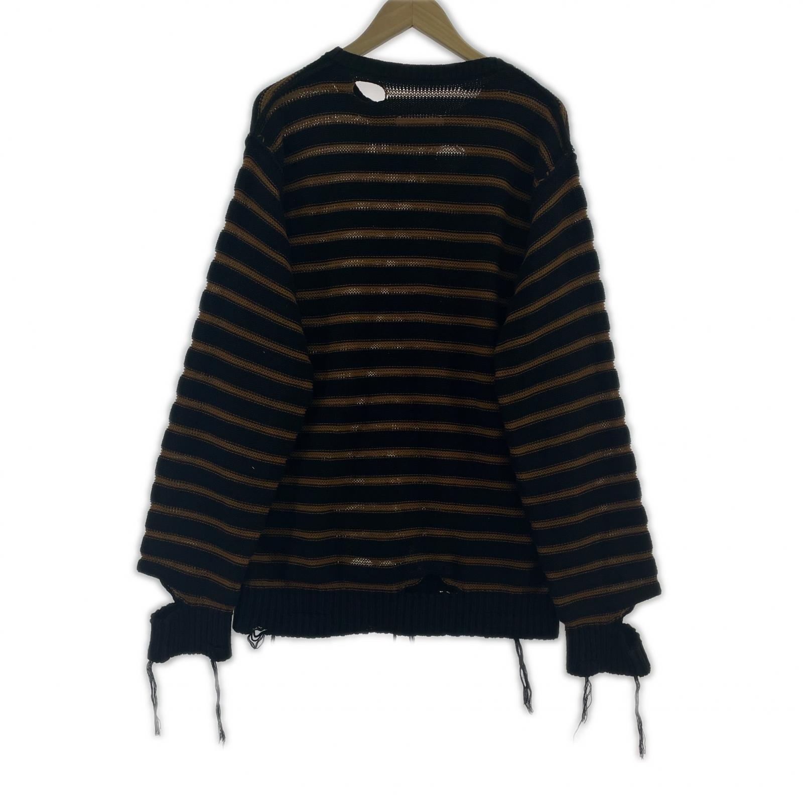 ニット ダメージ加工 ボーダー ニット M
