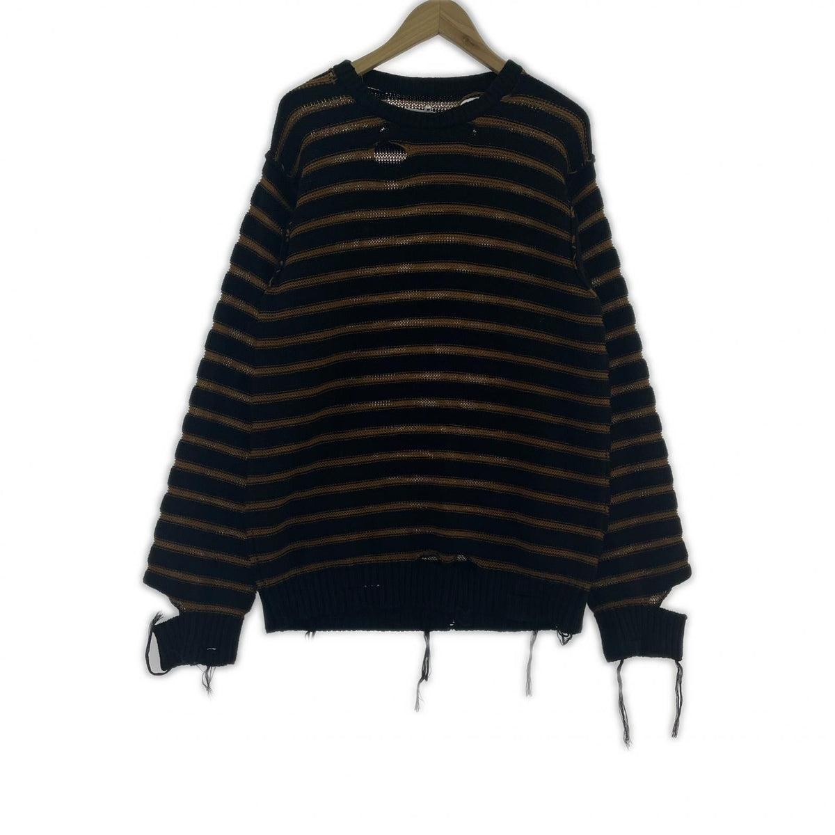 ニット 25ss ダメージ加工コットンボーダーニット (M) M
