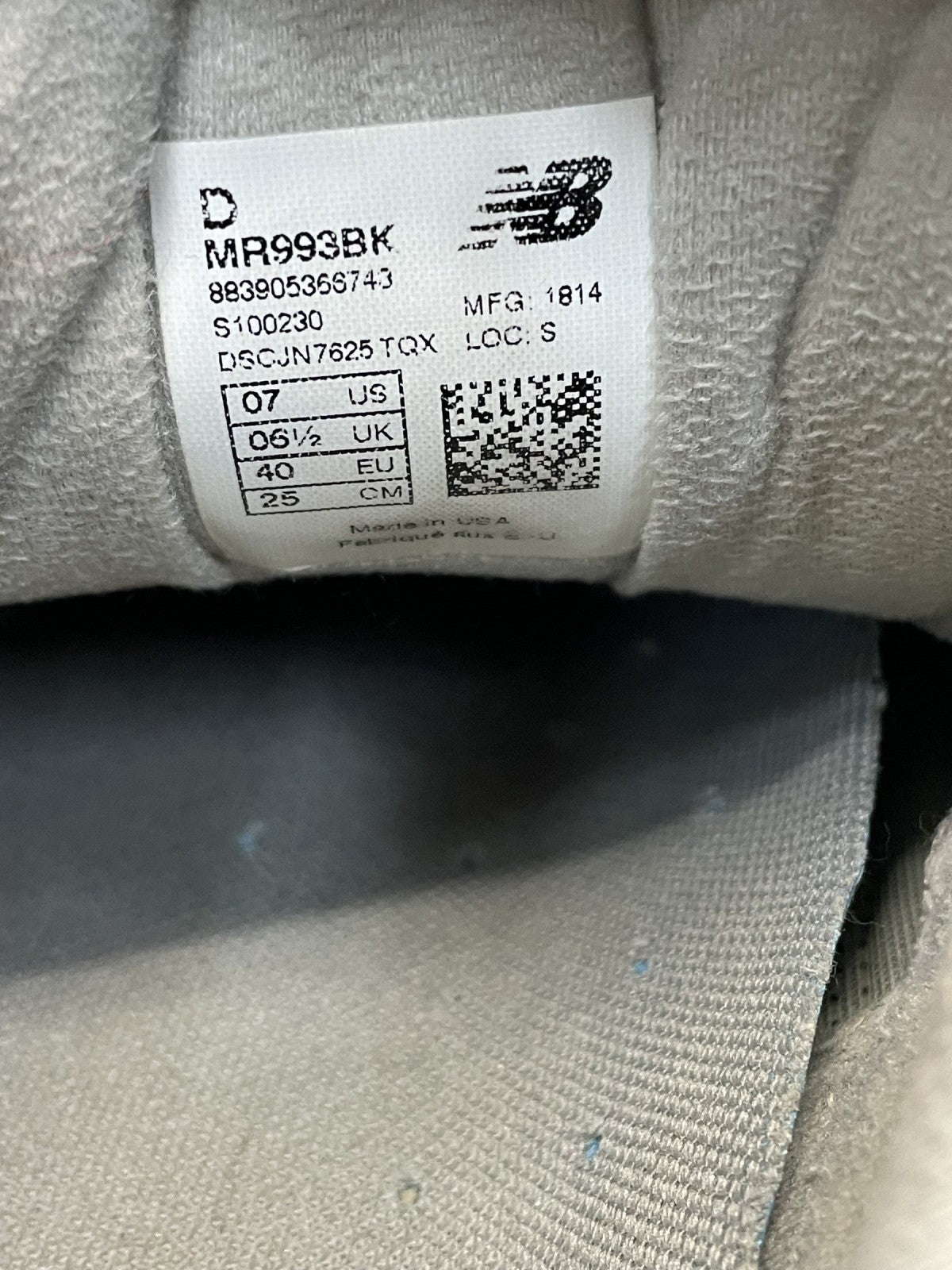 スニーカー NEW BALANCE USA製 MR993BK 25.0cm 黒