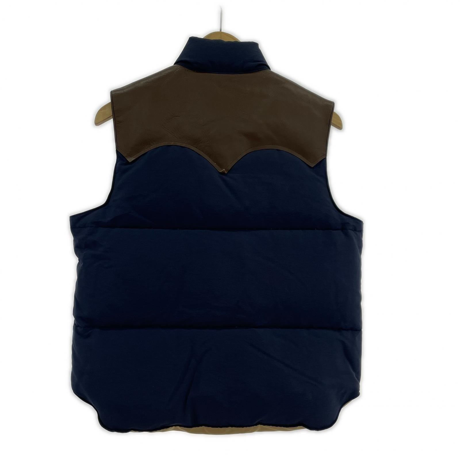 ダウンベスト LEATHER YOKE DOWN VEST S ネイビー
