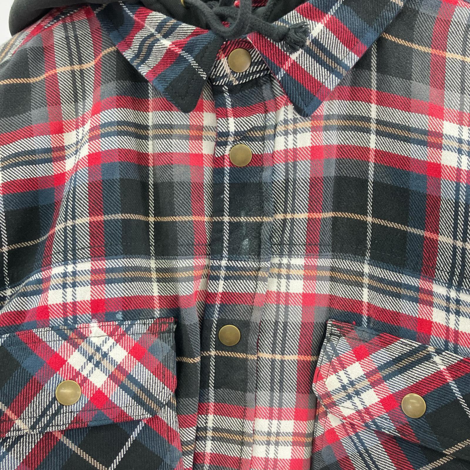 ジャケット Lined Zip Up Hooded Flannel Shirt (XL) 赤 レッド