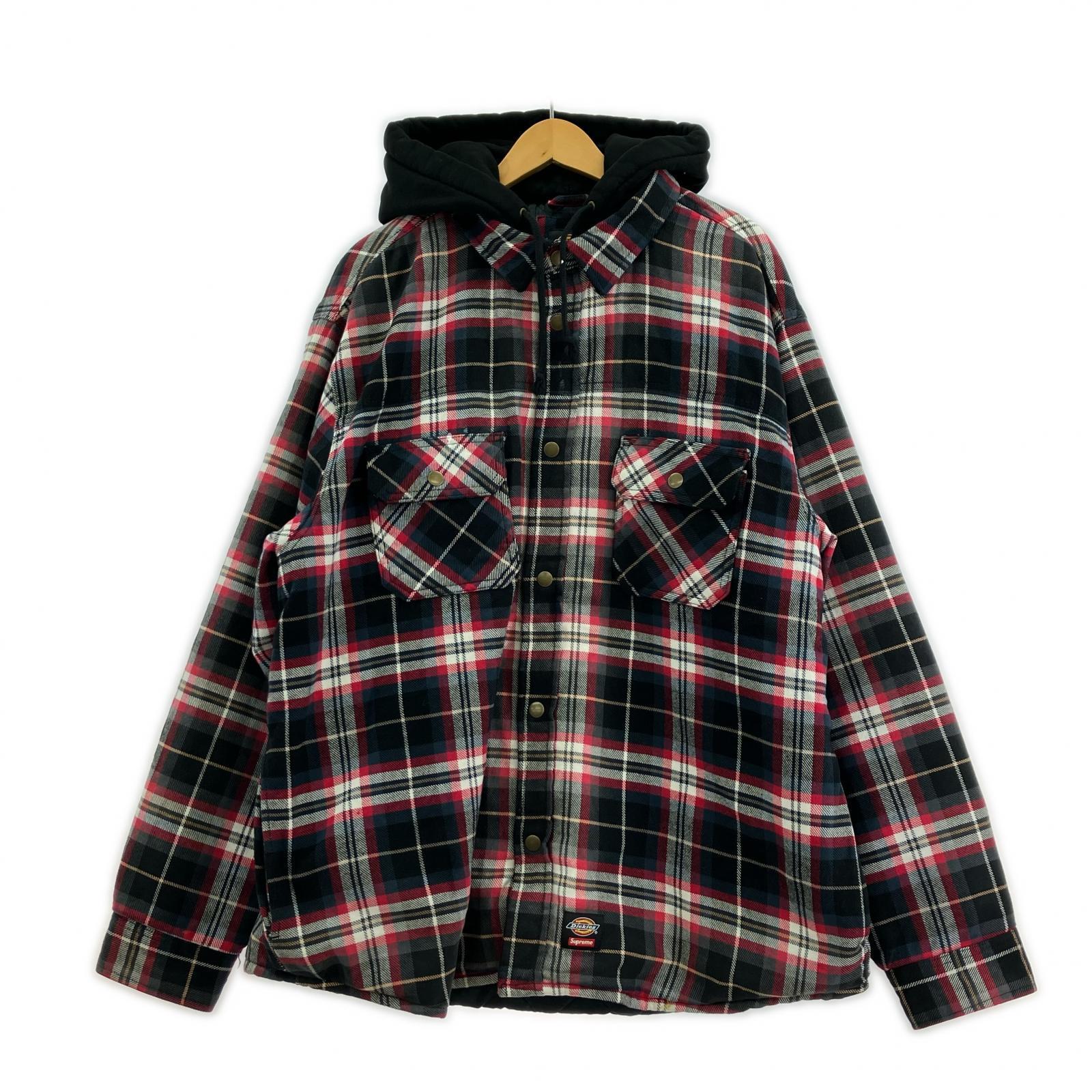 ジャケット Lined Zip Up Hooded Flannel Shirt (XL) 赤 レッド