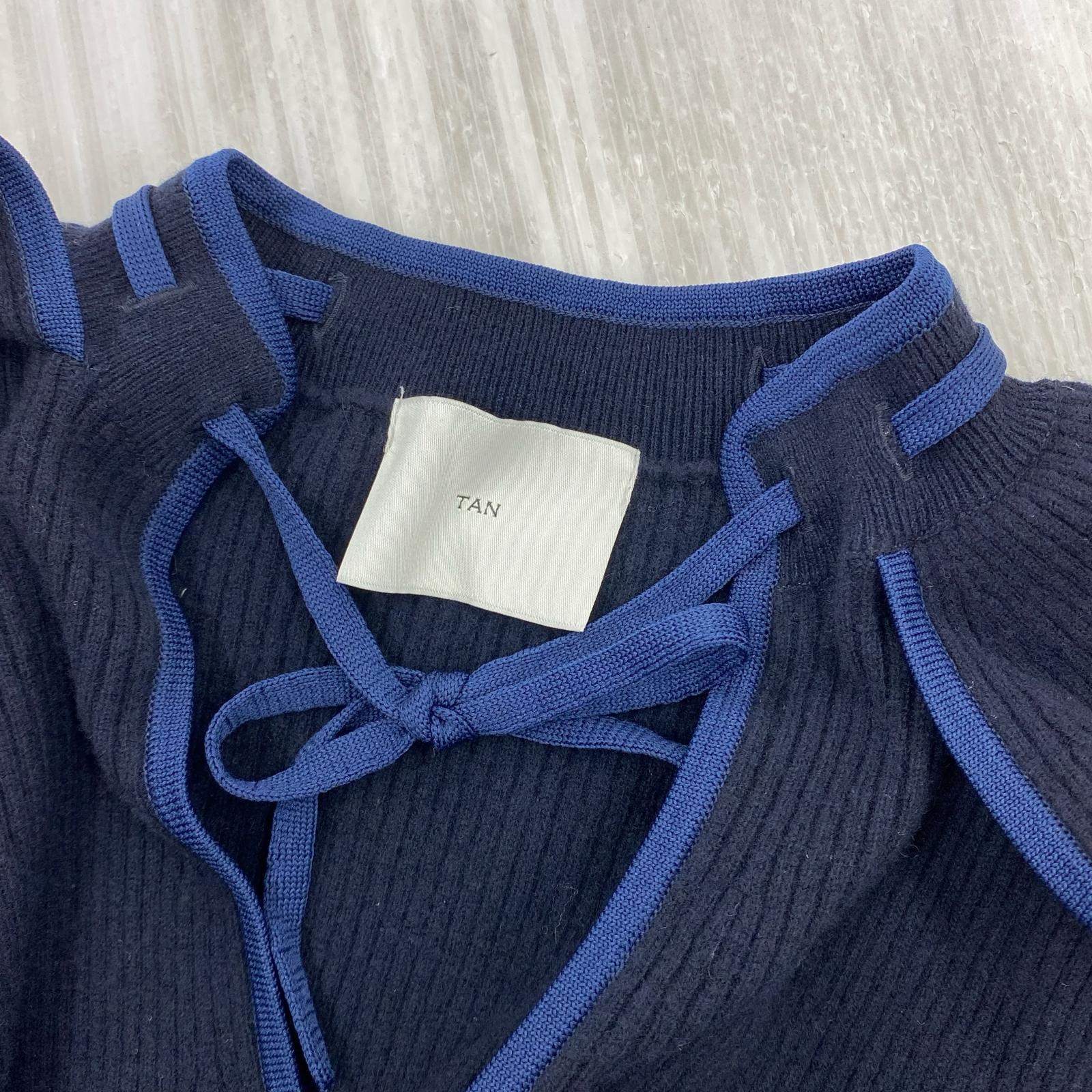 ワンピース tan 22aw ドッグレッグニットワンピース フリー ネイビー