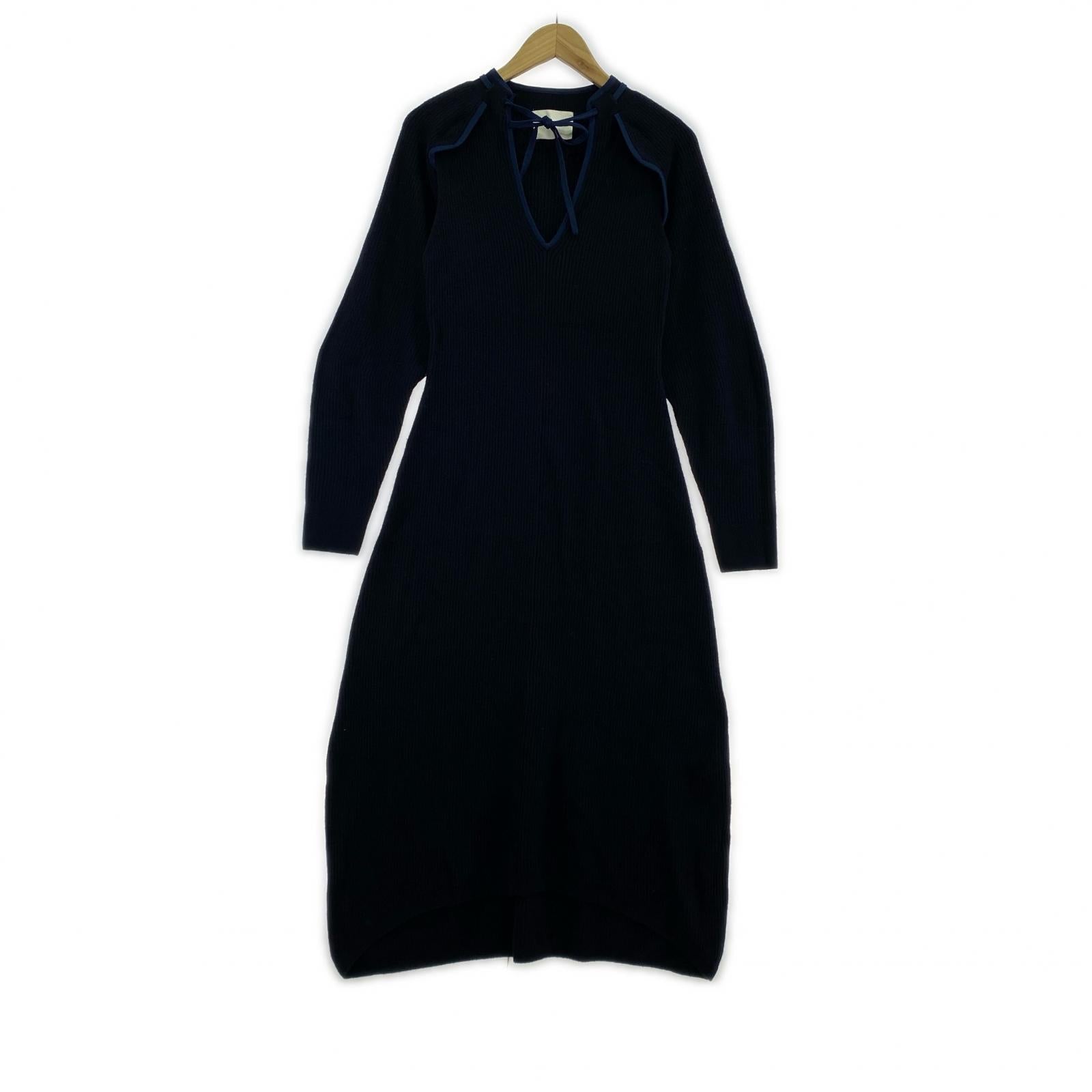 ワンピース tan 22aw ドッグレッグニットワンピース フリー ネイビー