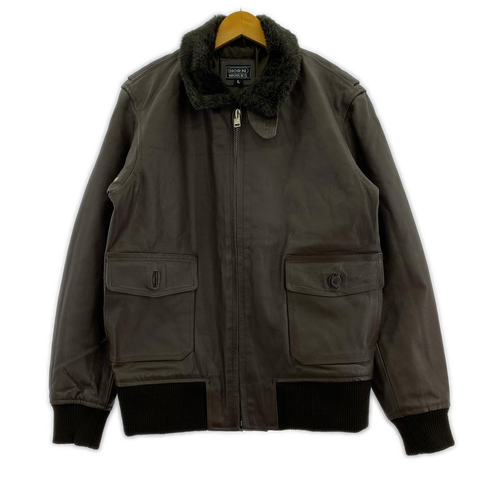レザージャケット HORN WORK ボア レザーシングルジャケット 茶 (L) L ブラウン