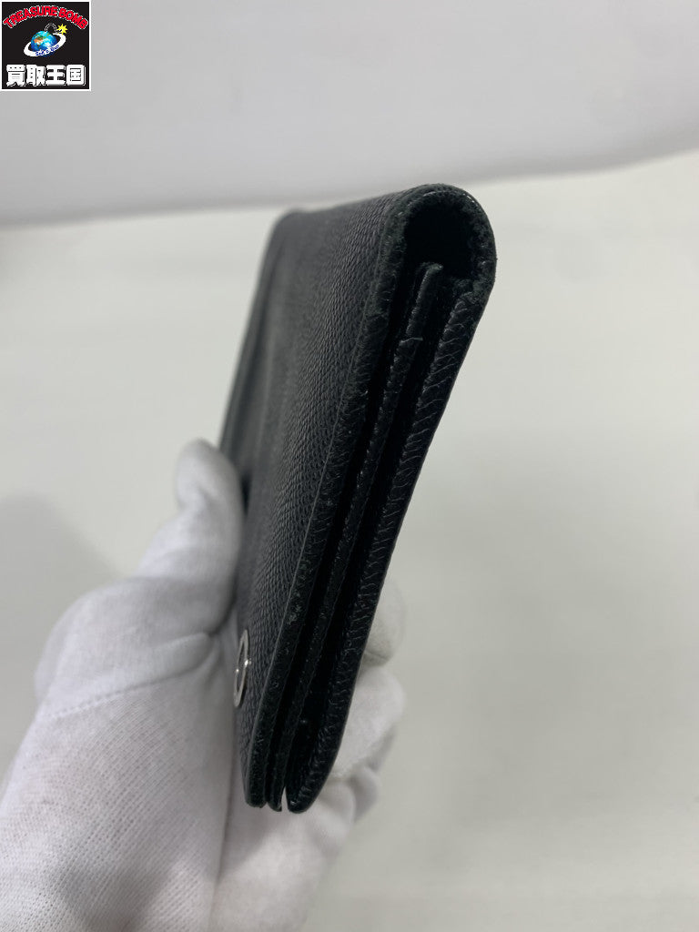 マン ラージウォレット 二つ折り財布 レザー 黒 2412667Y