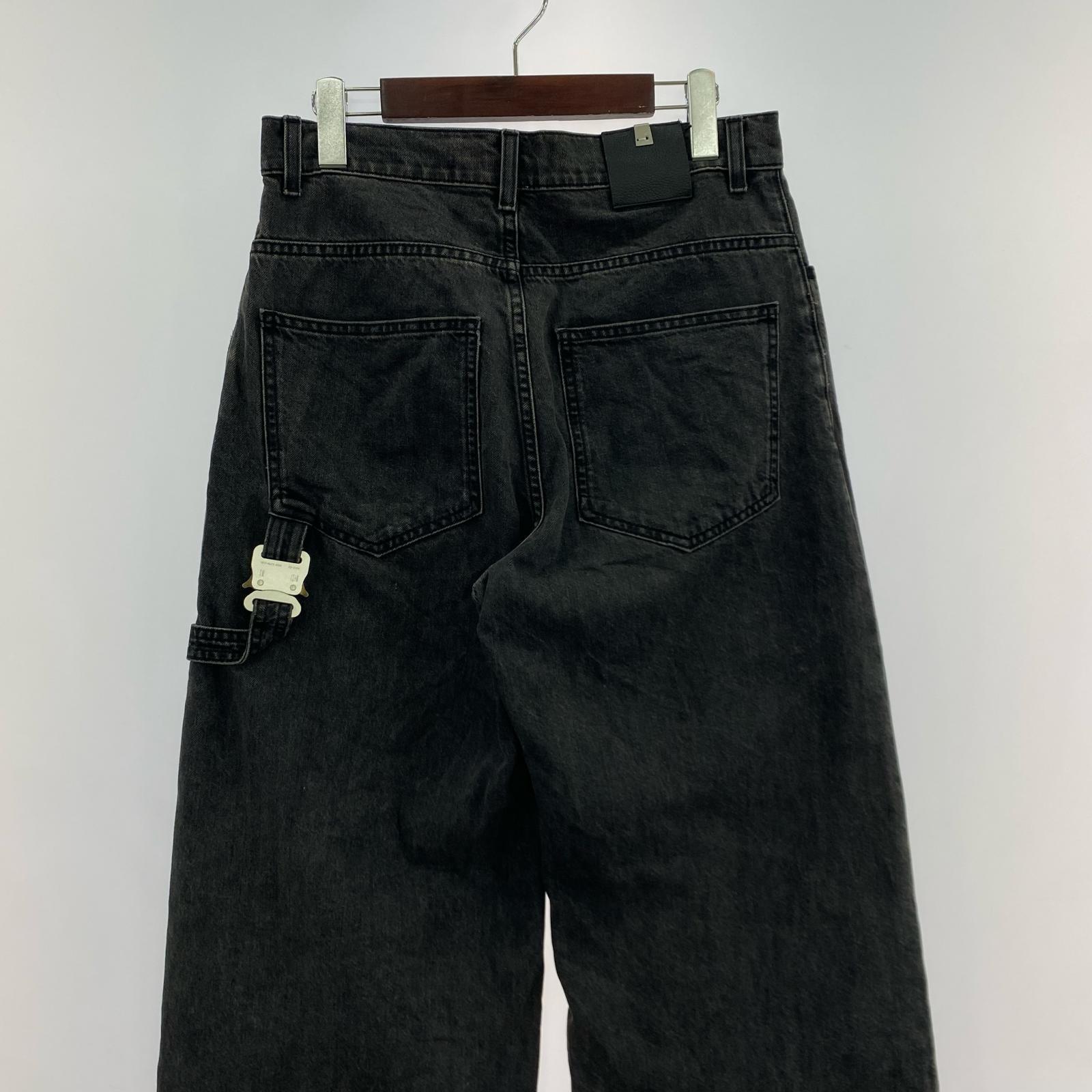 デニムパンツ バックル ストレートジーンズ グレー XS ブラック