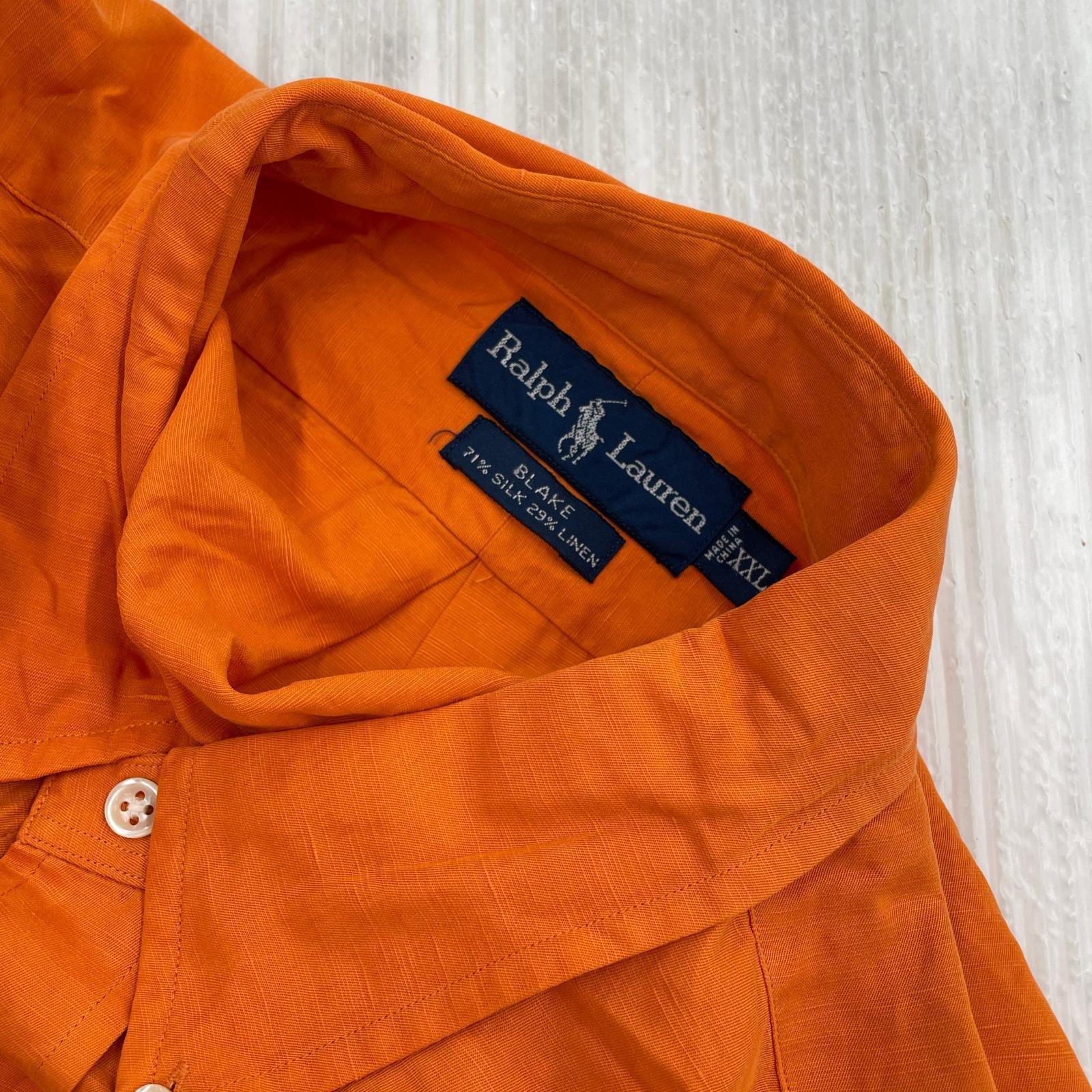 長袖シャツ 90s RALPH LAWREN シルクリネンBDシャツ オレンジ オレンジ