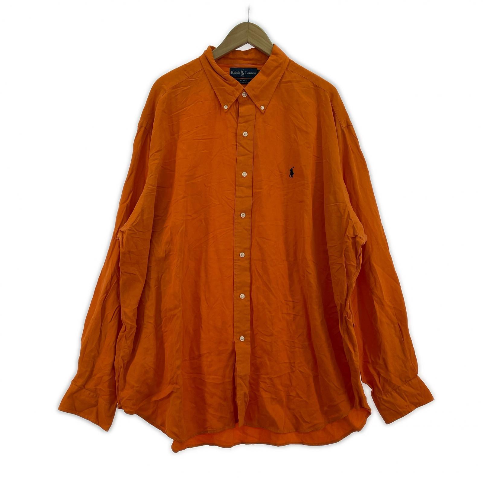 長袖シャツ 90s RALPH LAWREN シルクリネンBDシャツ オレンジ オレンジ