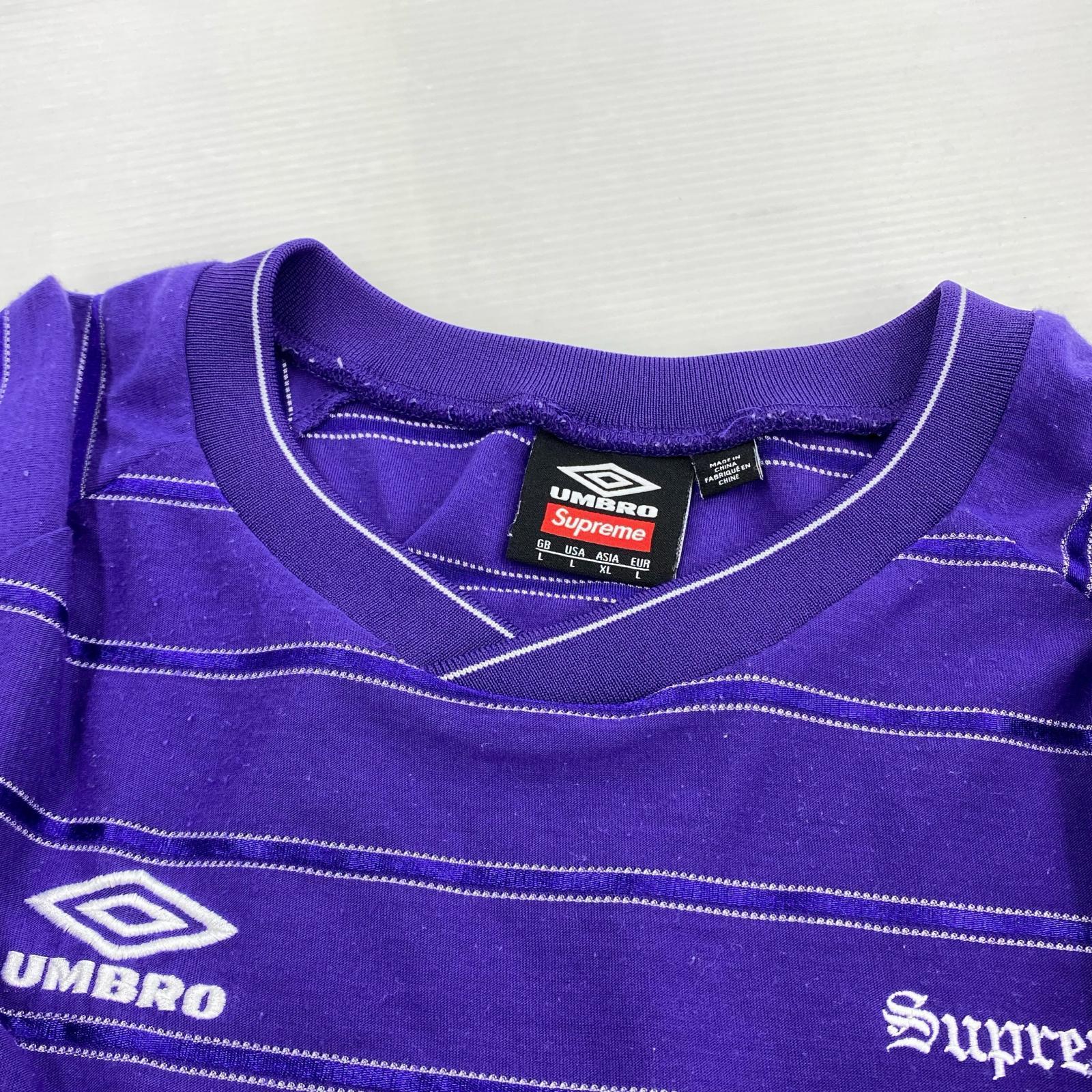 半袖Tシャツ ×Supreme stripe soccer jersey L パープル