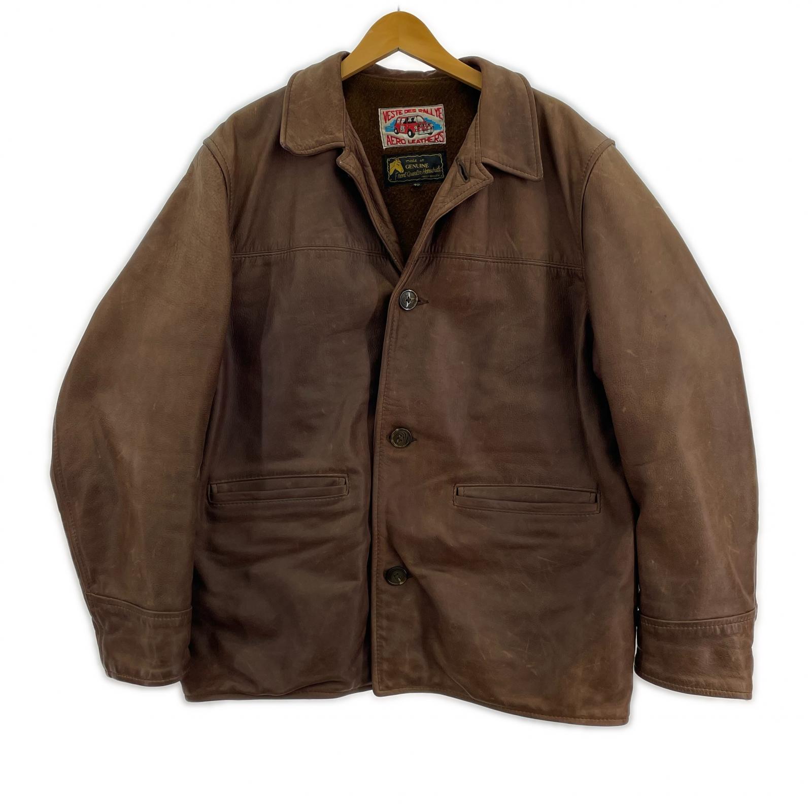 レザージャケット AERO LEATHER レザーカーコート 40 茶 40 ブラウン