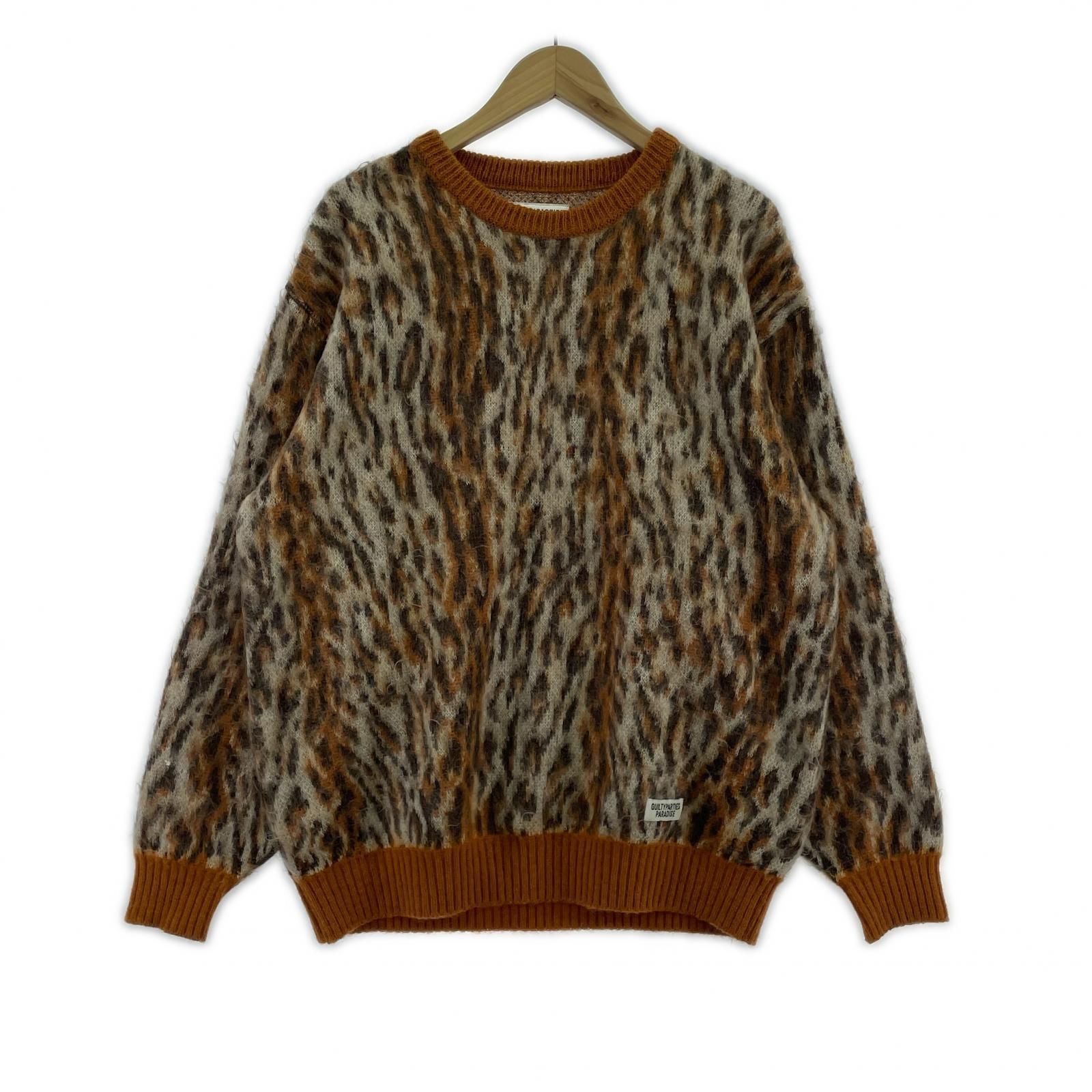 ニット WACKO MARIA LEOPARD MOHAIR CREW NECK SWEATER M 茶 M ブラウン