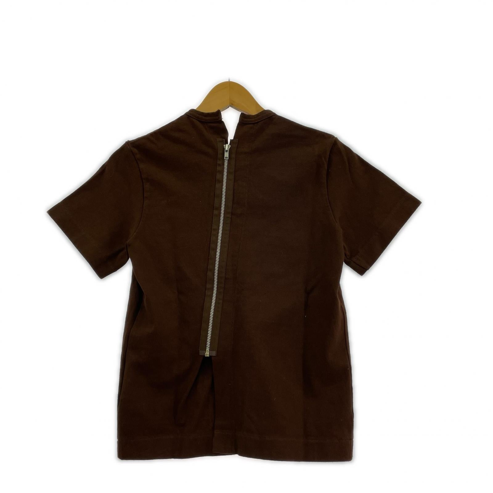 半袖Tシャツ バックジップデザイン 茶 ブラウン