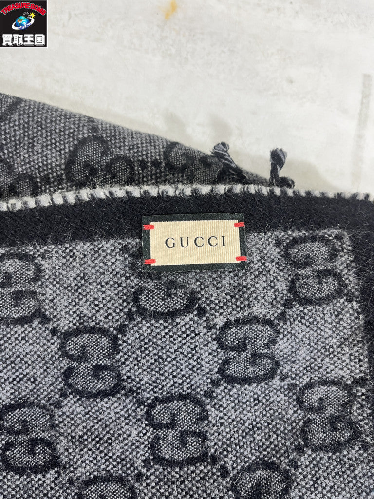 GUCCI タッセル付き GGジャガードパターン ニット スカーフ 6766104G200