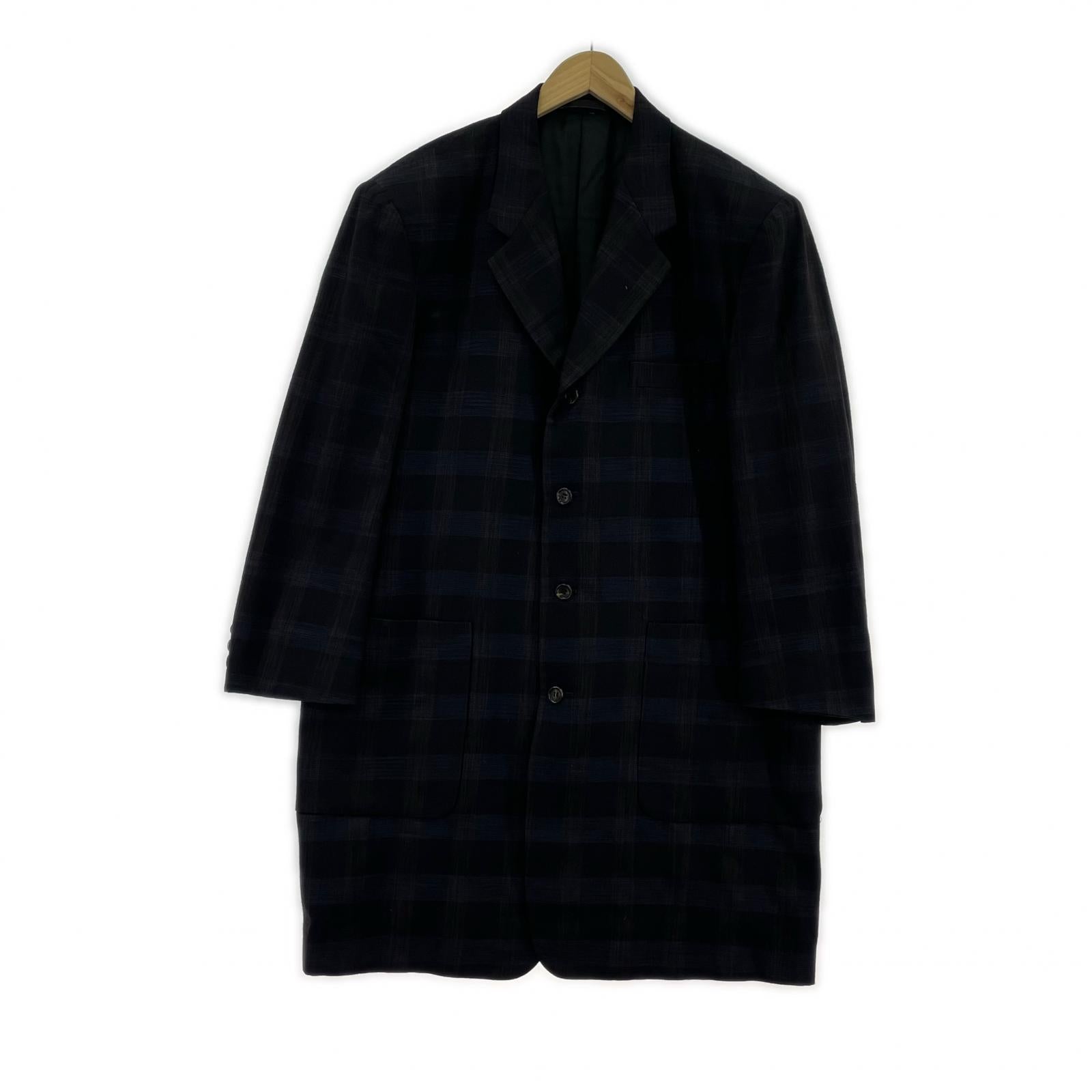 ジャケット COMME des GARCONS HOMME PLUS 80s ウールロングコート M ブラウン×ネイビー M