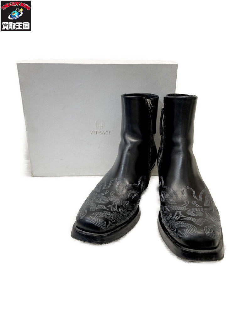 VERSACE STIVALETTO VITELLO+RIC WESTERN ウエスタンブーツ 42 ブラック