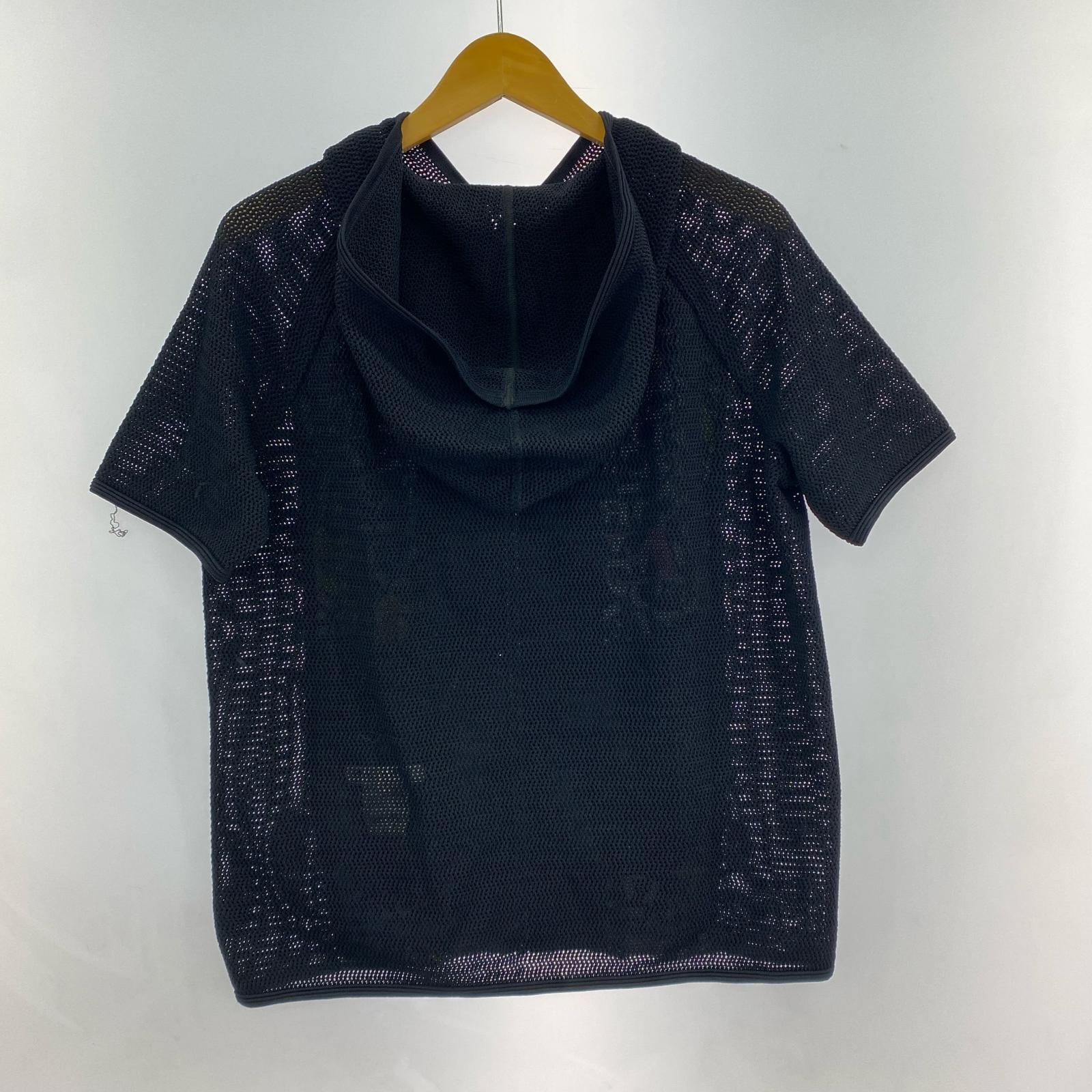 半袖Tシャツ メッシュ フード付 ロゴ 半袖パーカー ブラック